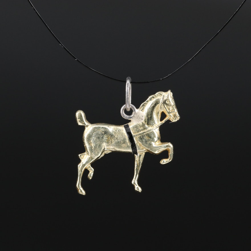 14K Enamel Trotting Horse Charm