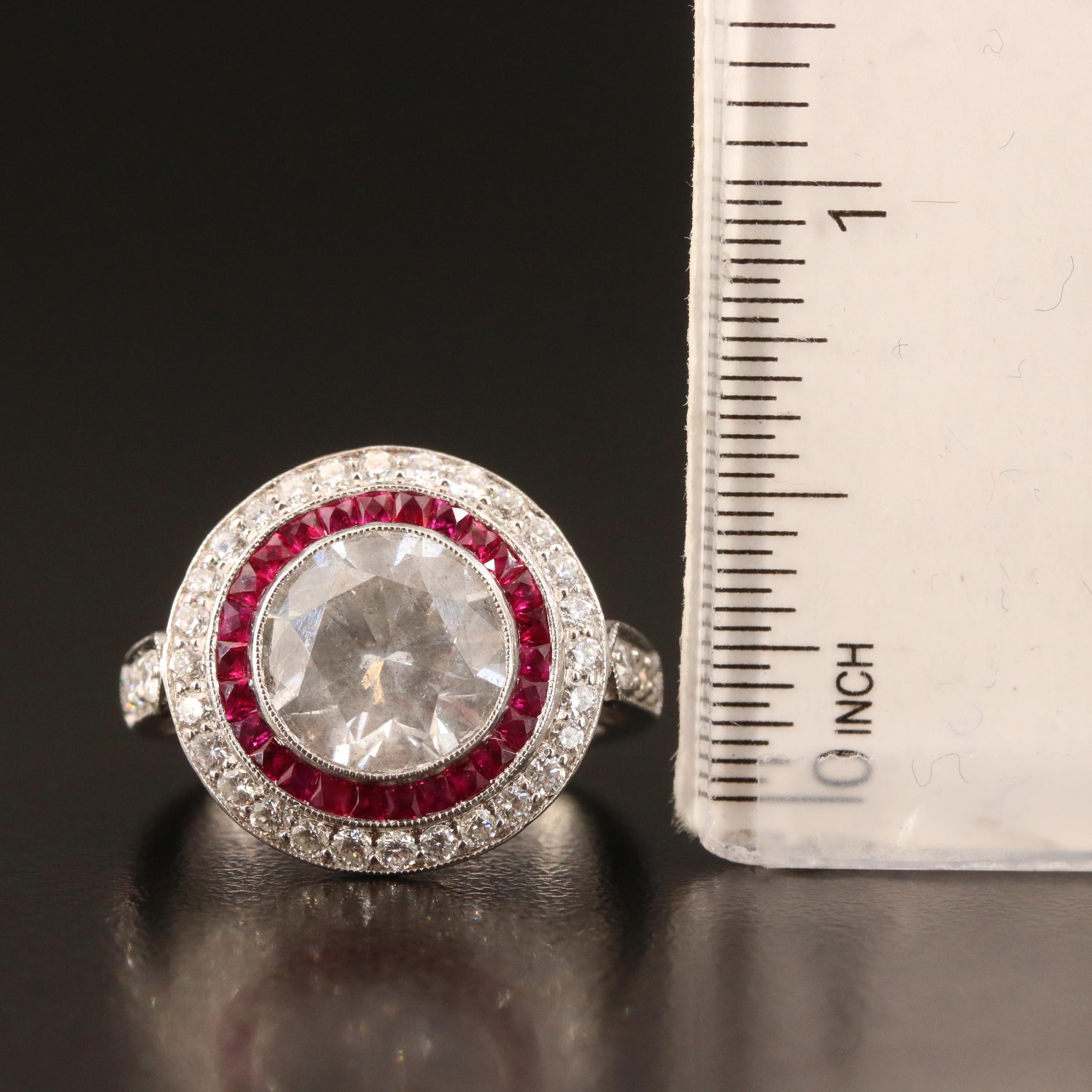 Sophia D Platinum 4.77 CTW Diamond and Ruby Halo Ring with 3.89 Center
