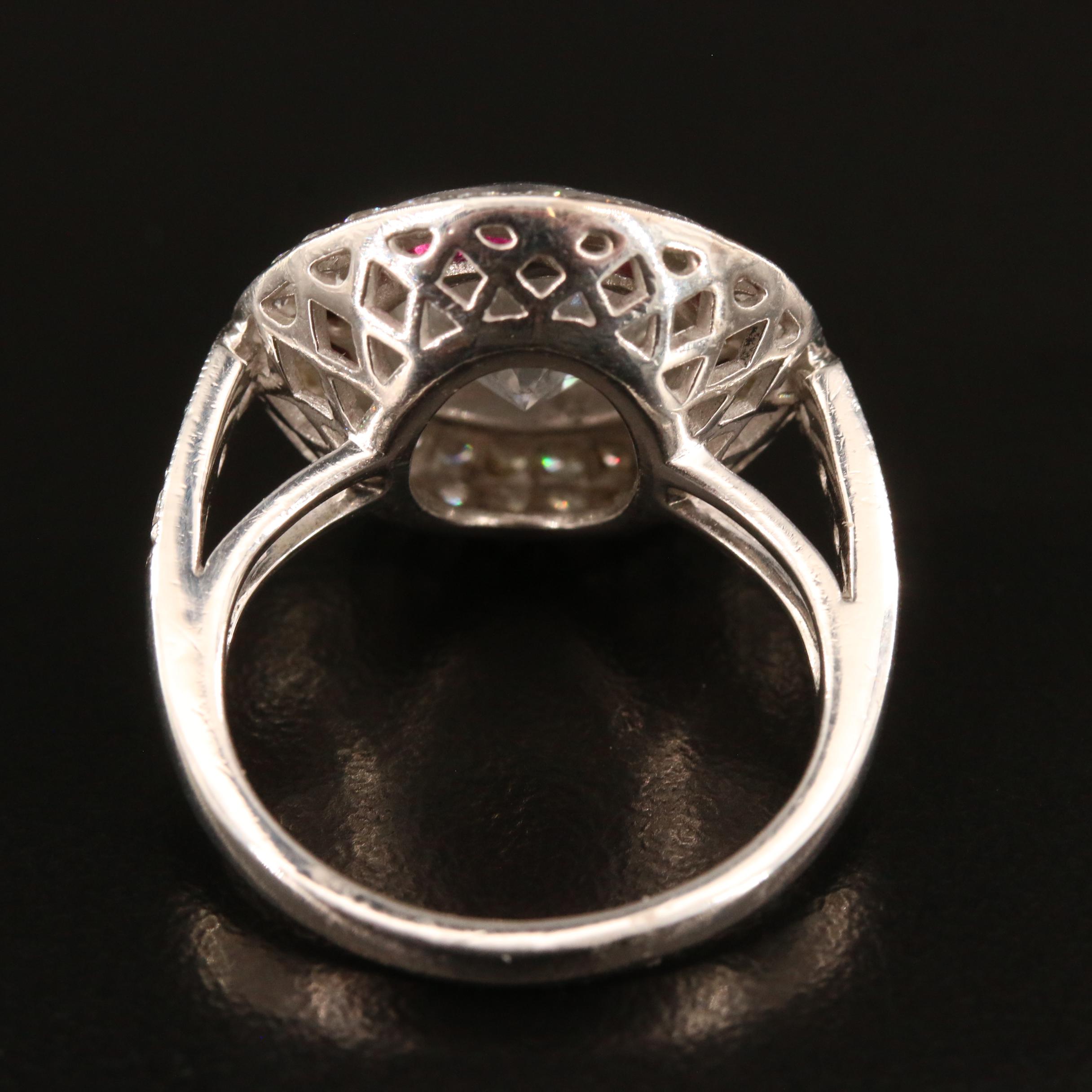 Sophia D Platinum 4.77 CTW Diamond and Ruby Halo Ring with 3.89 Center