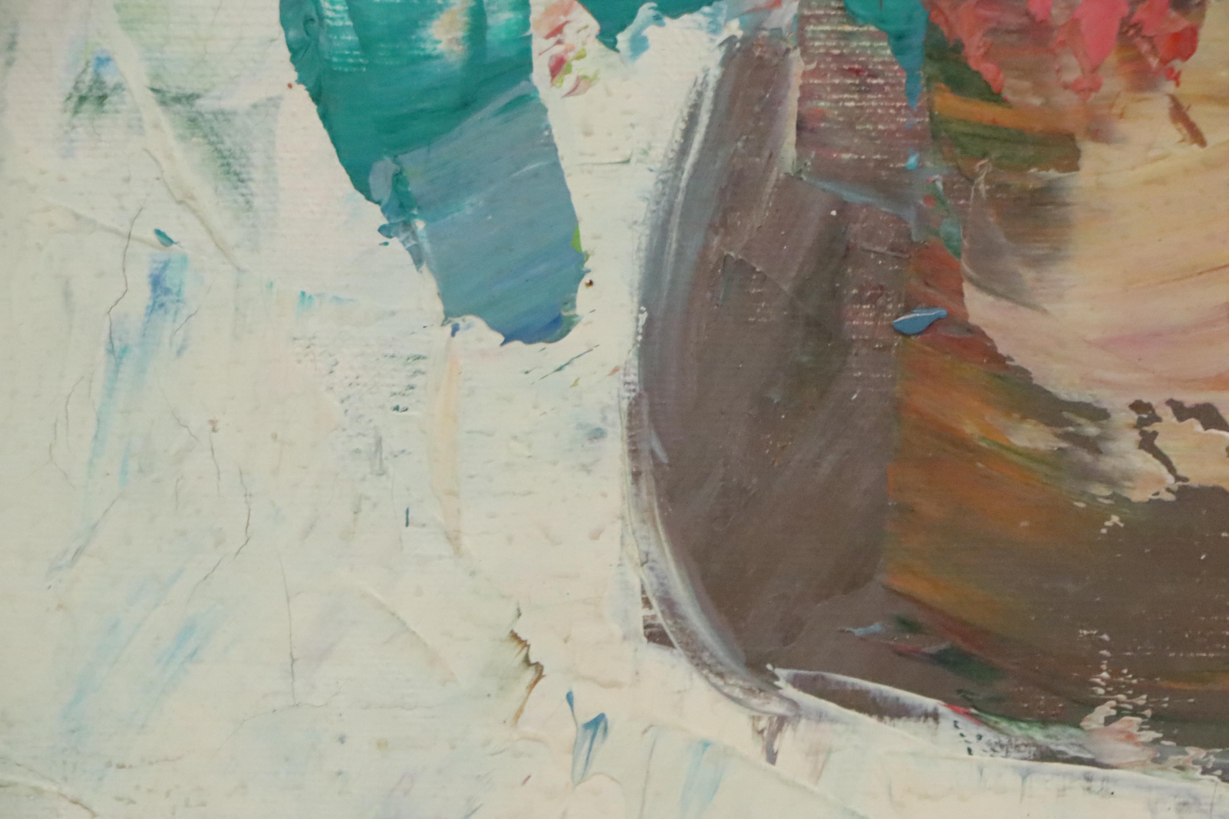 Expressionist Style Floral Still Life Oil Painting, Mid to Late 20th Century