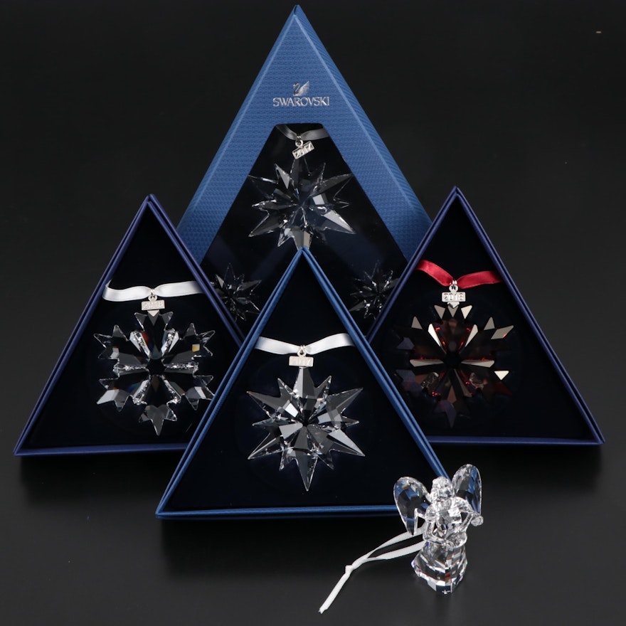 Swarovski Crystal Annual Snowflake and Angel Ornaments, 2017 and 2018