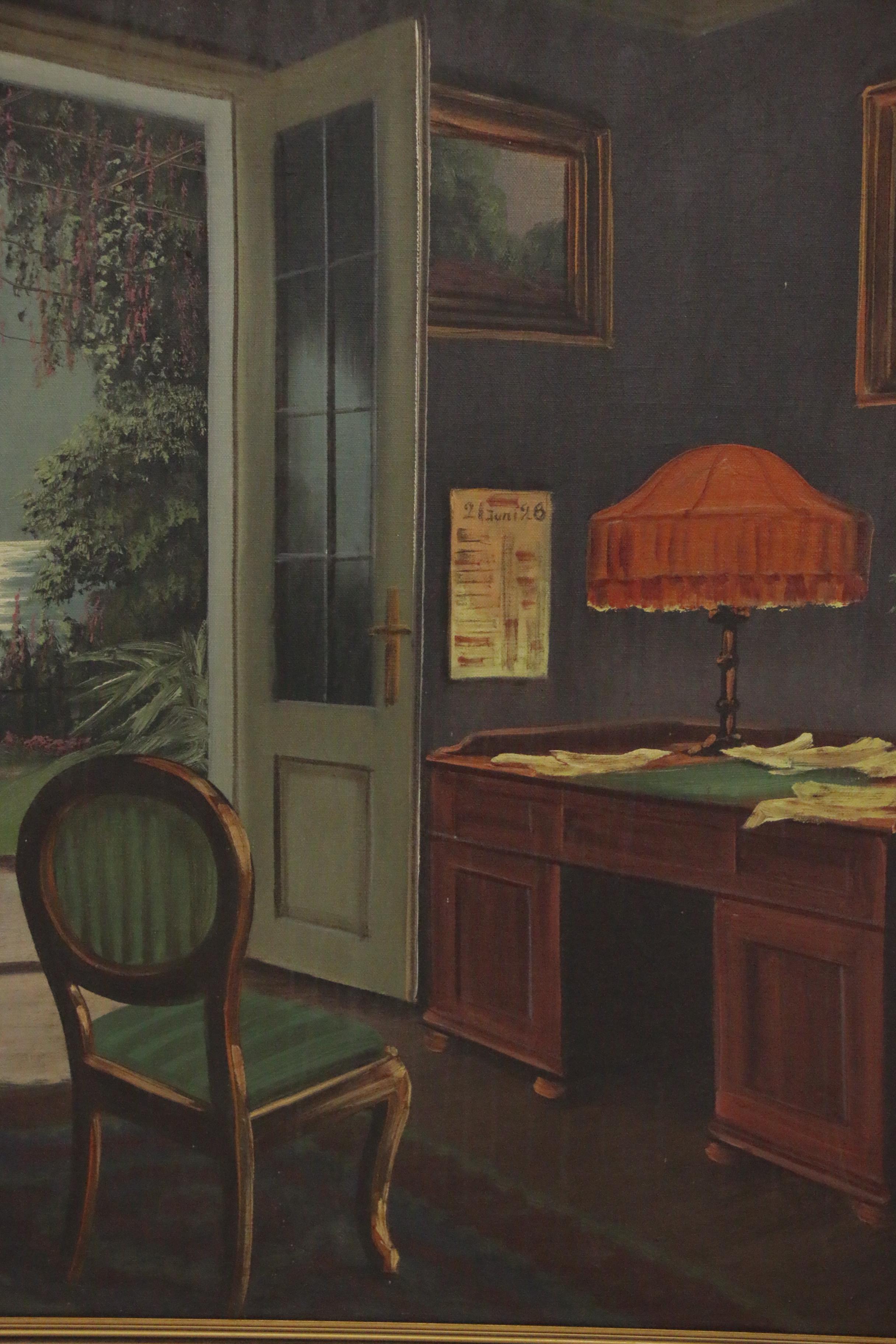 Emil Schneider Oil Painting of Interior Scene, Early 20th Century
