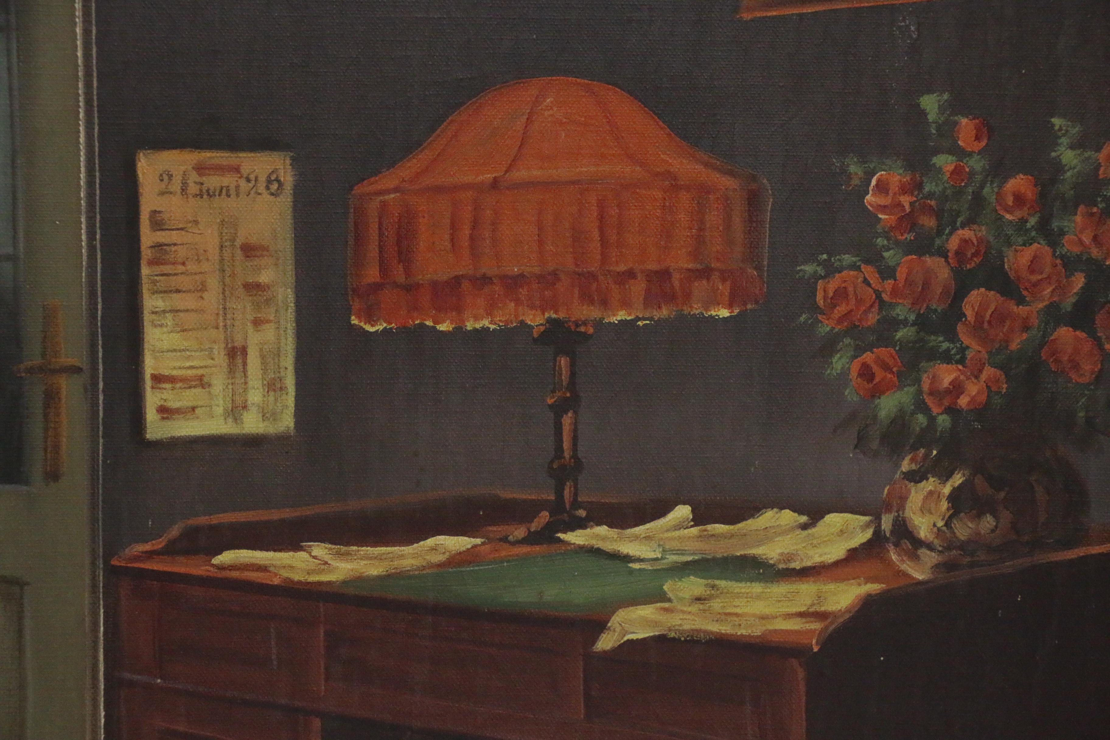 Emil Schneider Oil Painting of Interior Scene, Early 20th Century