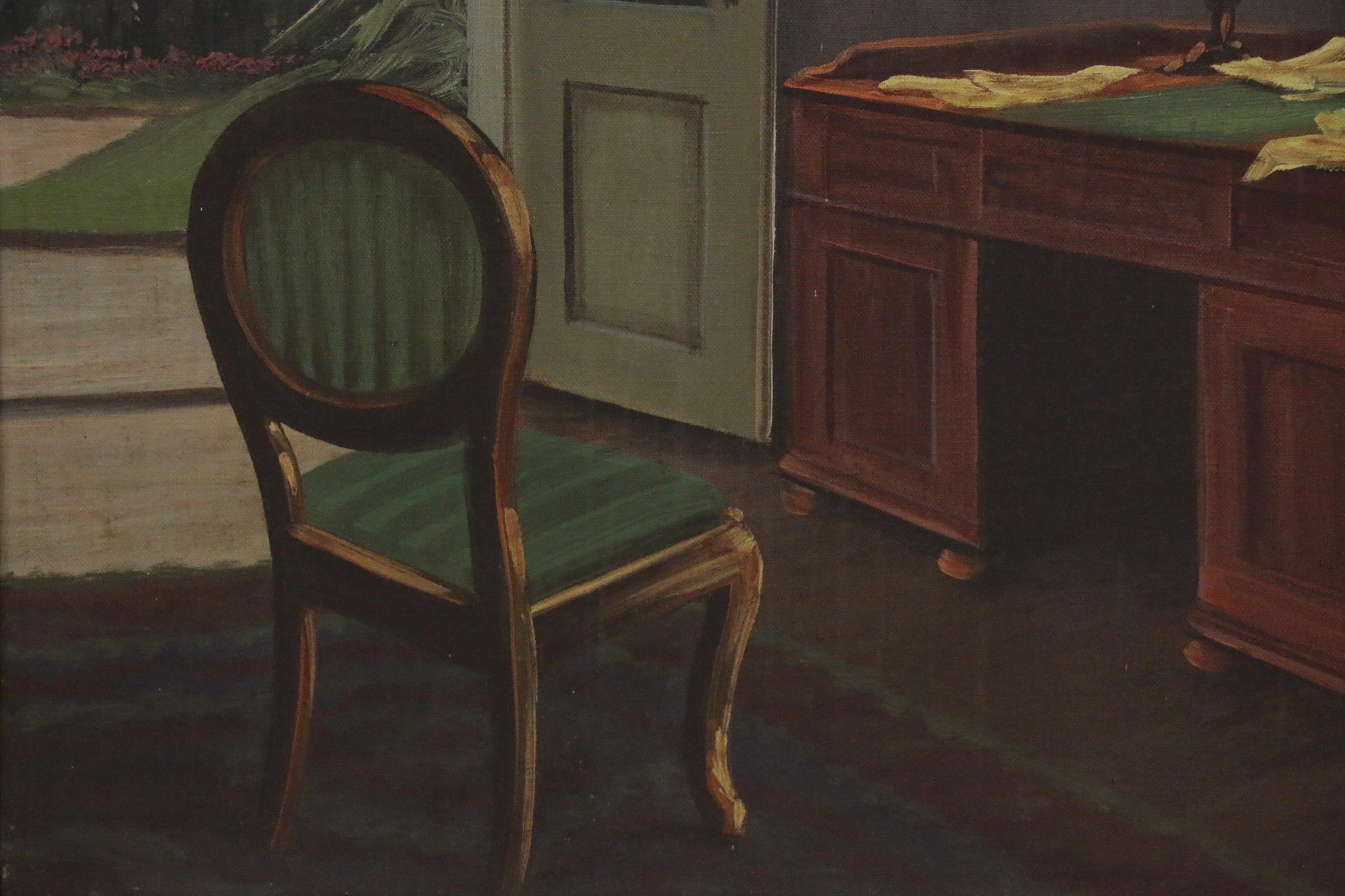 Emil Schneider Oil Painting of Interior Scene, Early 20th Century