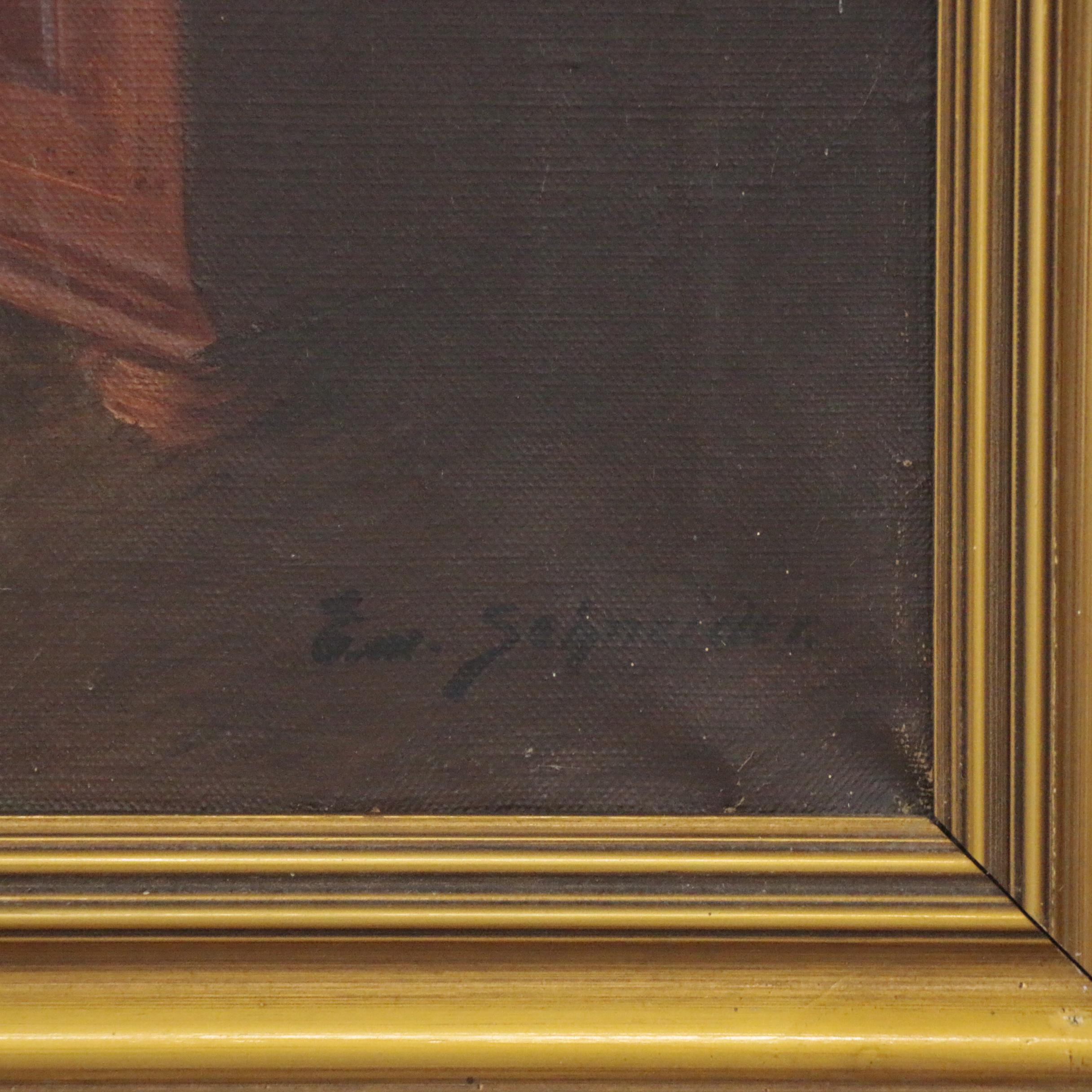 Emil Schneider Oil Painting of Interior Scene, Early 20th Century
