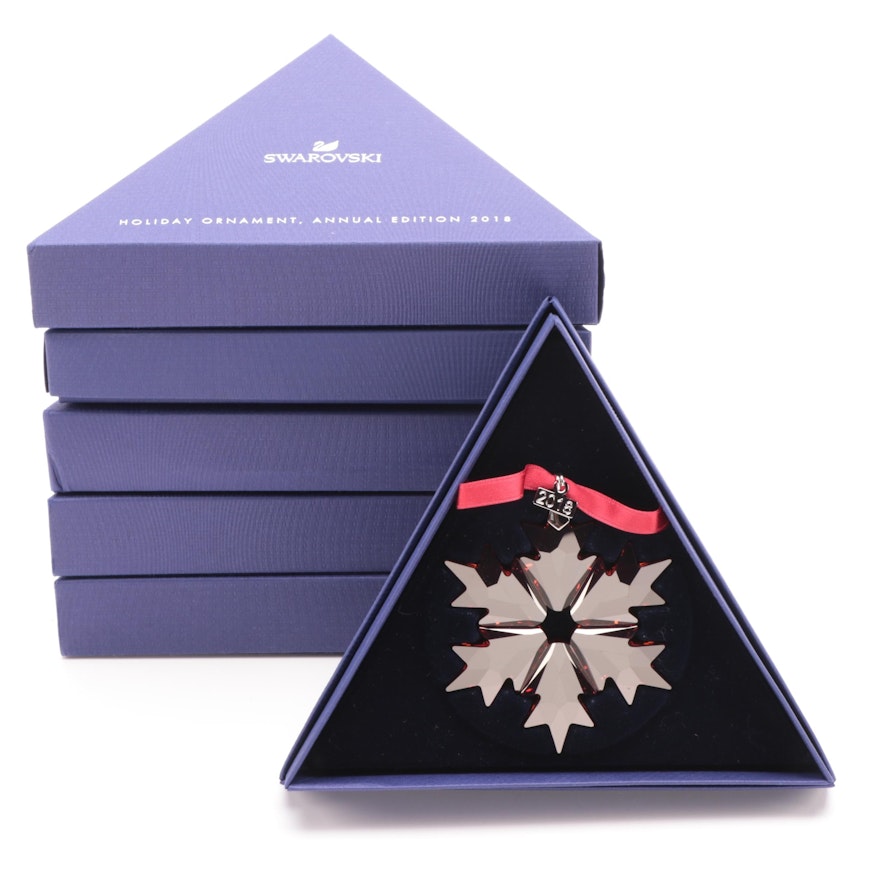 Limited Edition Swarovski Red Crystal Snowflake Annual Ornaments, 2018