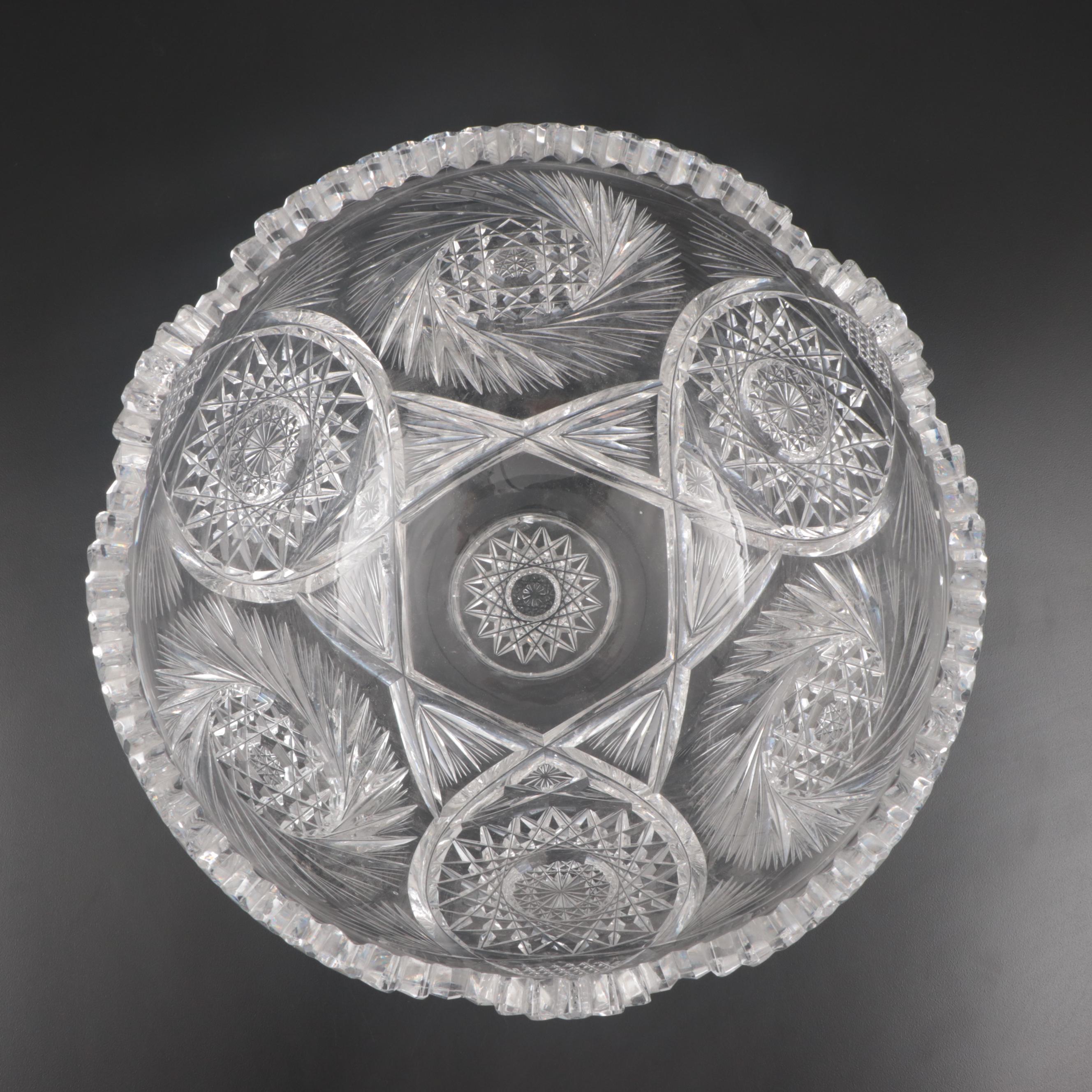 American Brilliant Cut Two-Piece Cut Glass Punch Bowl