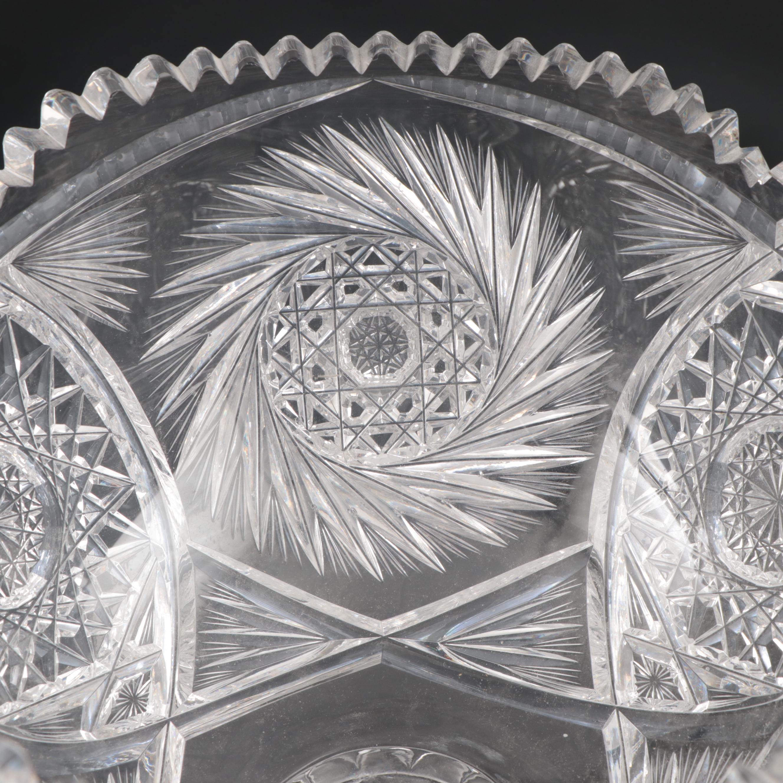 American Brilliant Cut Two-Piece Cut Glass Punch Bowl