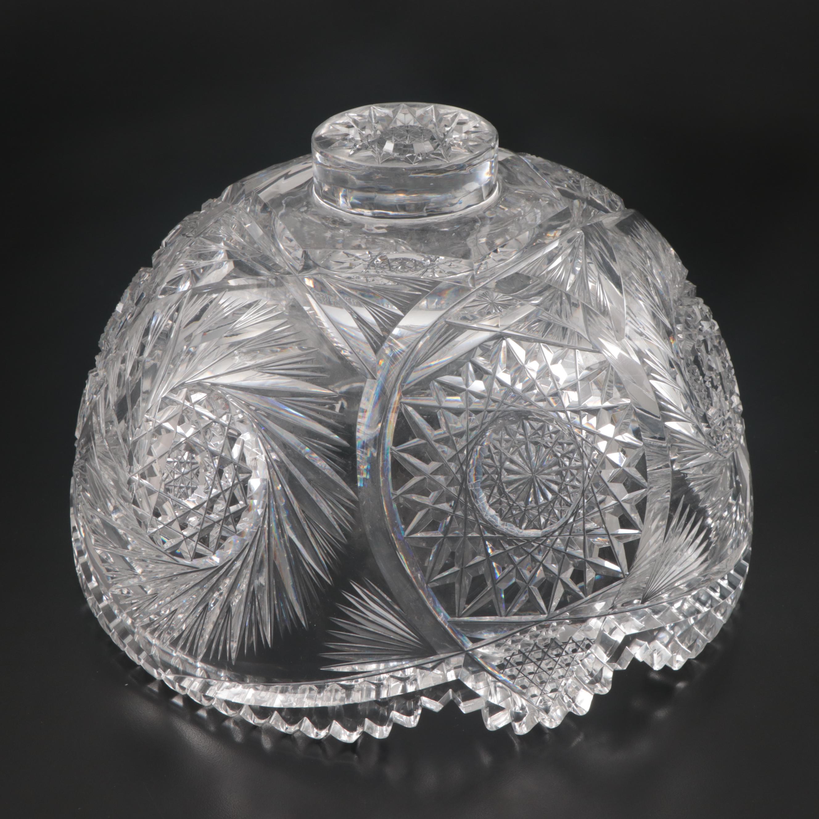 American Brilliant Cut Two-Piece Cut Glass Punch Bowl