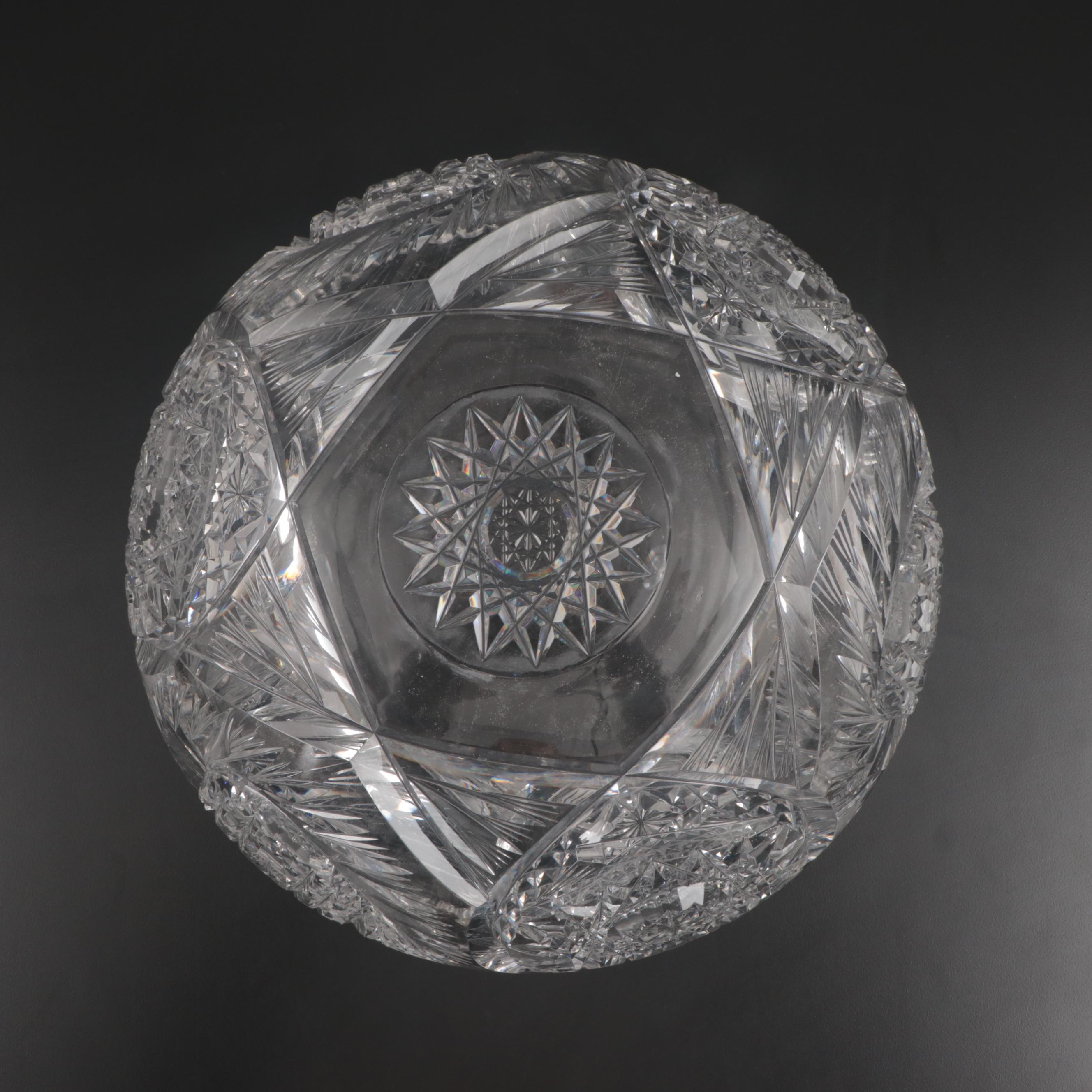 American Brilliant Cut Two-Piece Cut Glass Punch Bowl