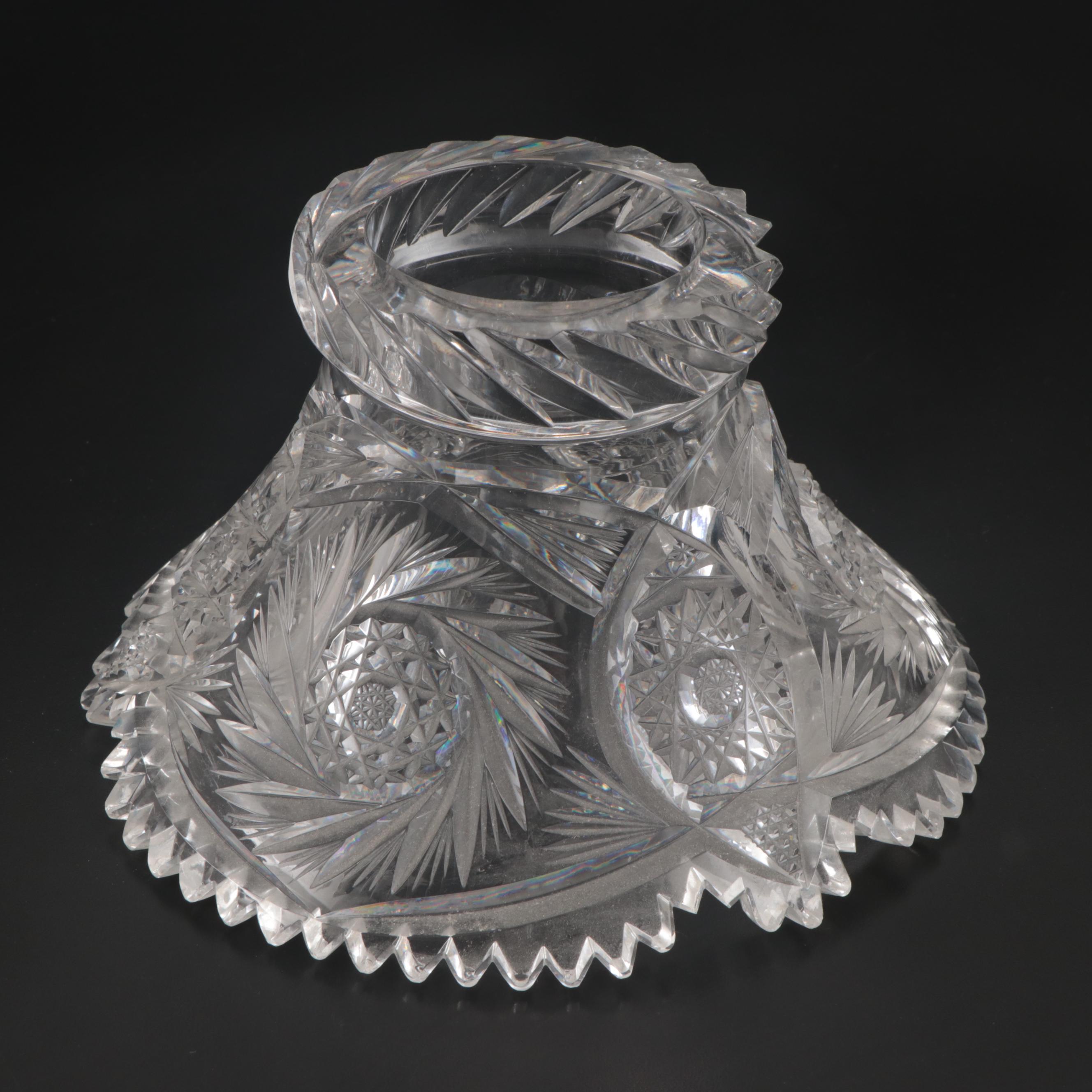 American Brilliant Cut Two-Piece Cut Glass Punch Bowl