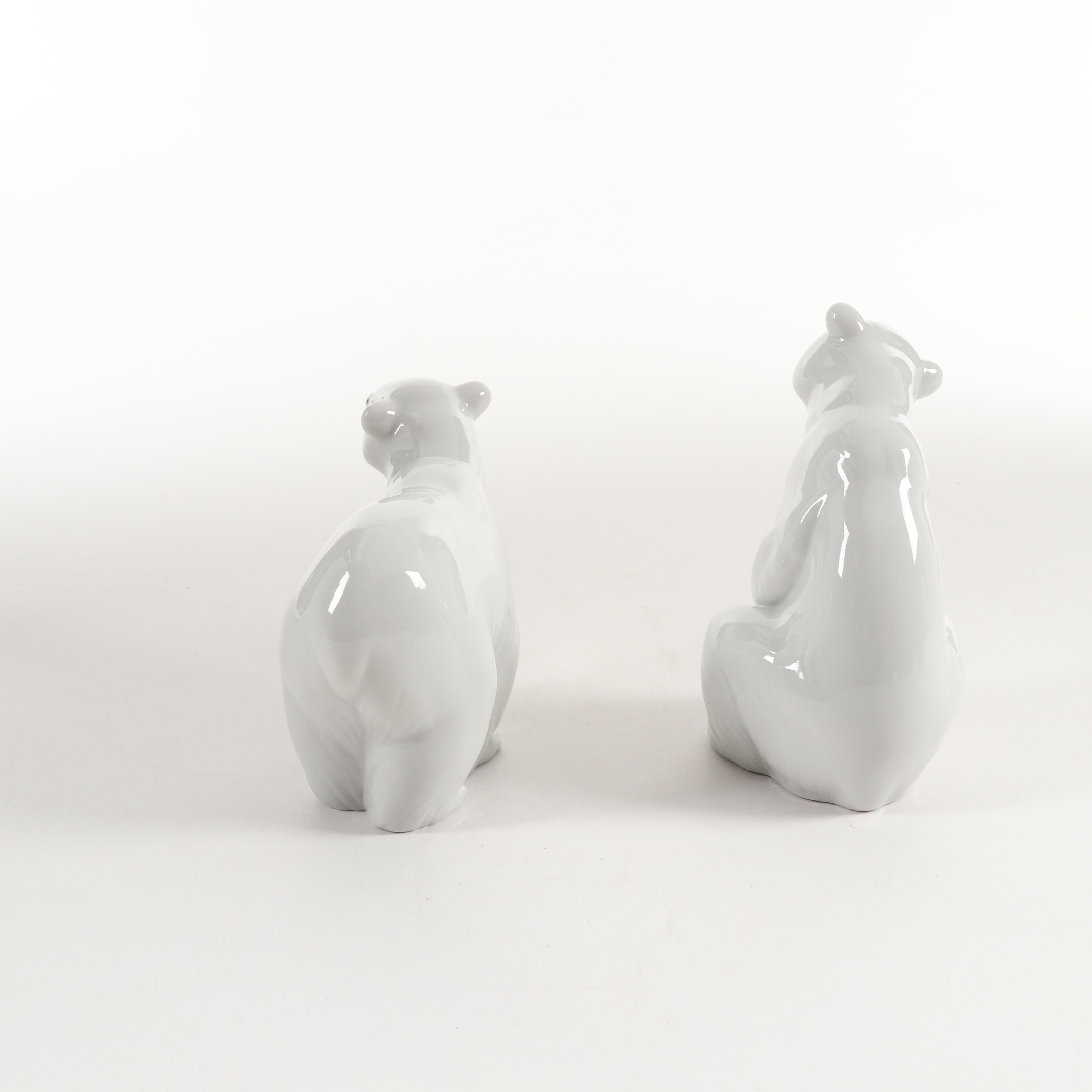 Lladró "Attentive Polar Bear" and "Resting Polar Bear" Porcelain Figurines