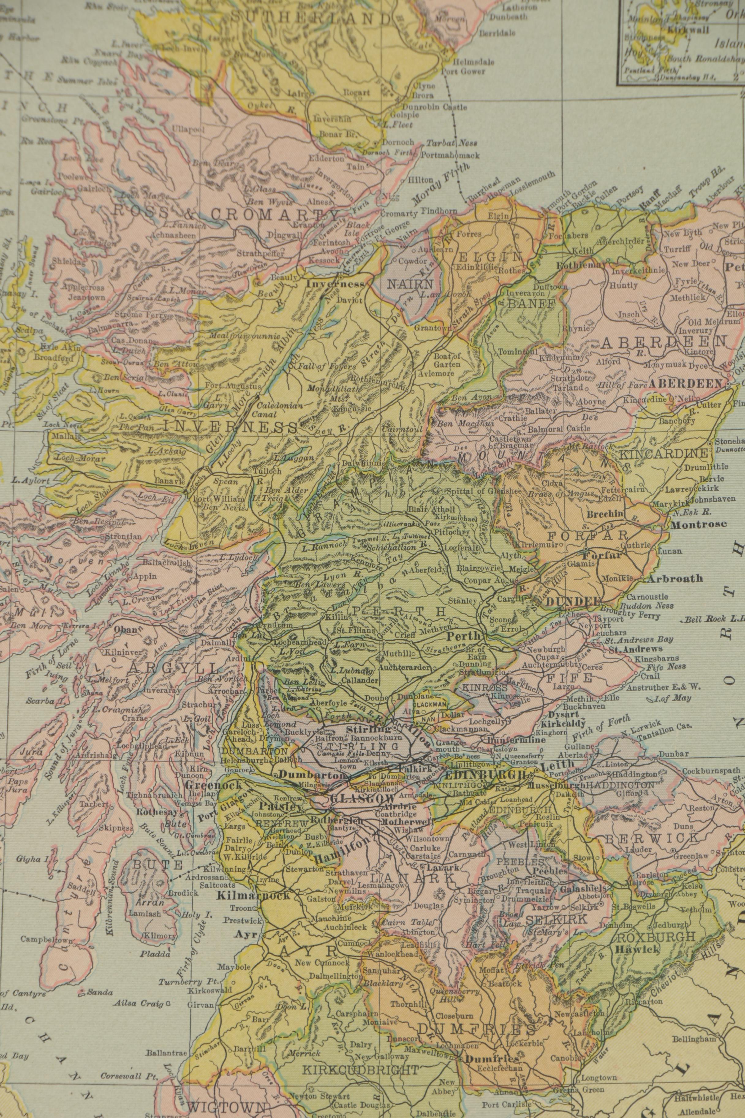 C.S. Hammond Map of Scotland from "Hammond's Modern Atlas," circa 1909