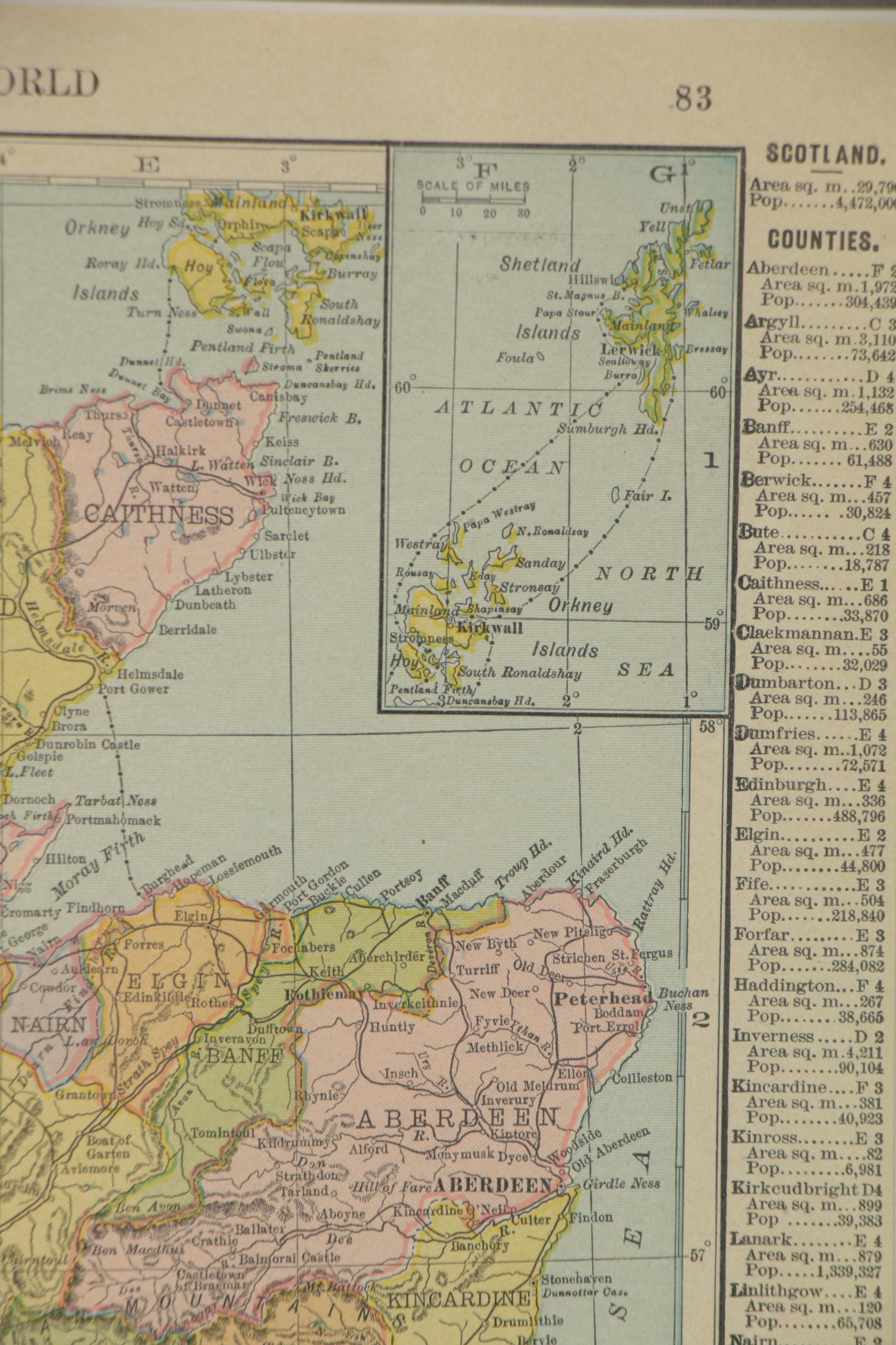 C.S. Hammond Map of Scotland from "Hammond's Modern Atlas," circa 1909
