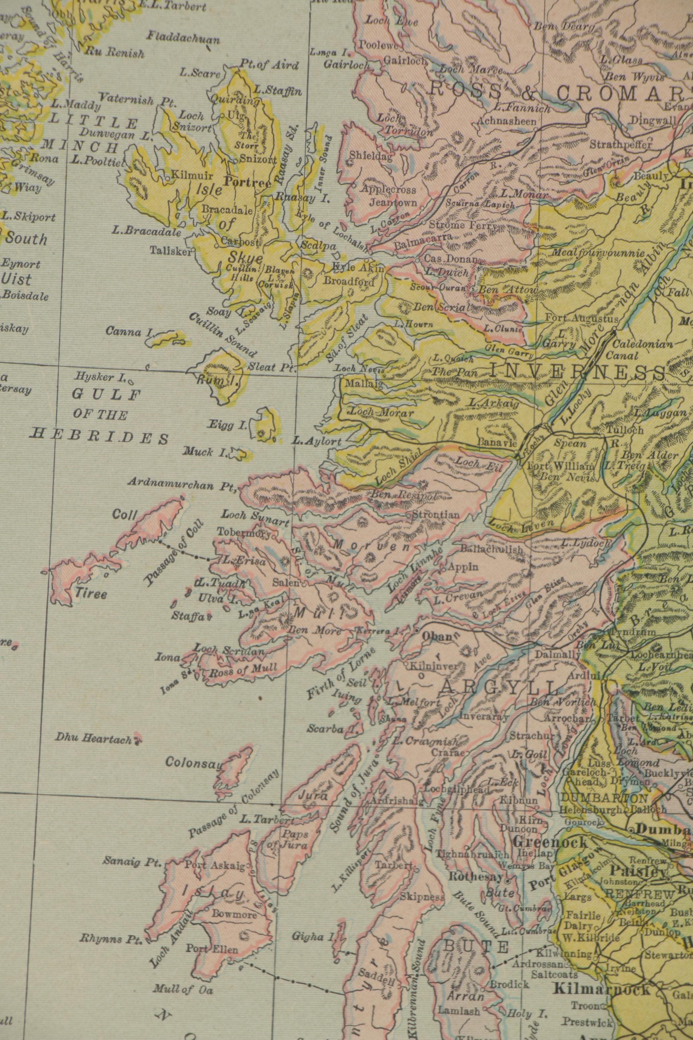 C.S. Hammond Map of Scotland from "Hammond's Modern Atlas," circa 1909
