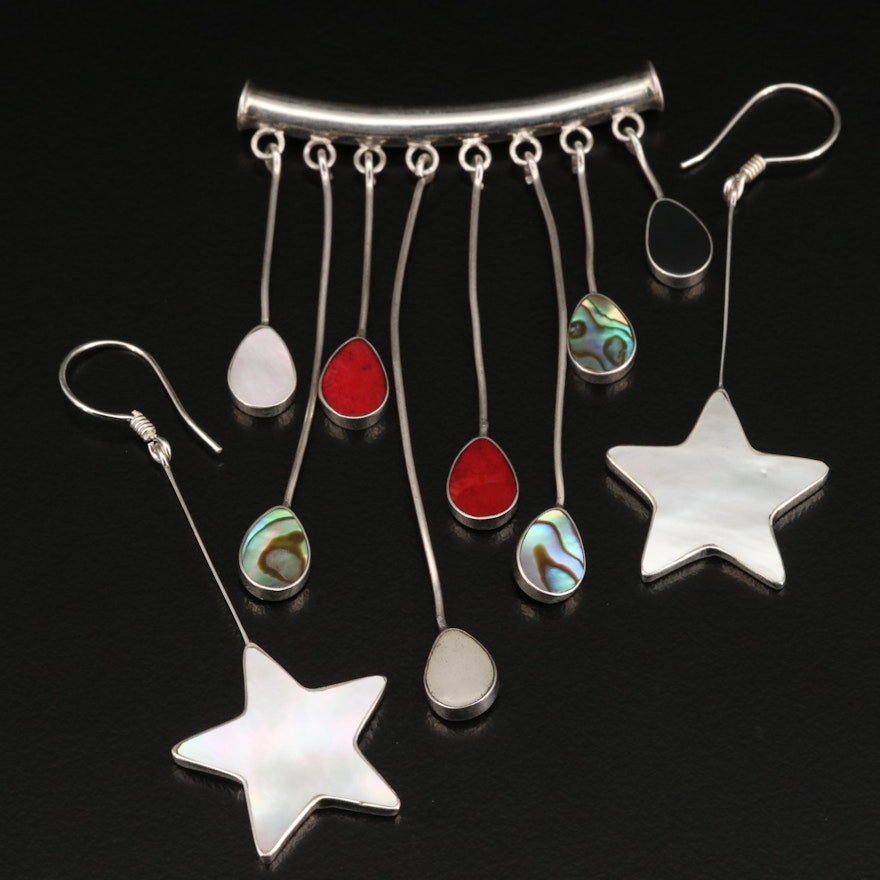 Sterling Silver Drop Pendant and Star Earrings