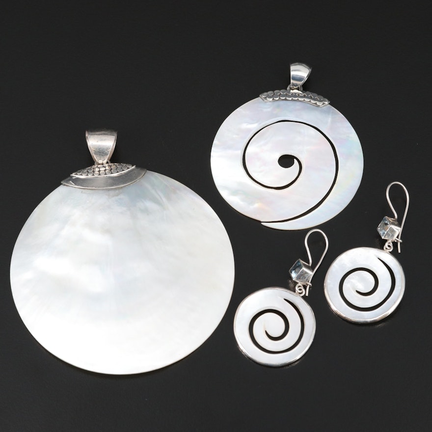 Sterling Silver Mother of Pearl Pendants and Earrings