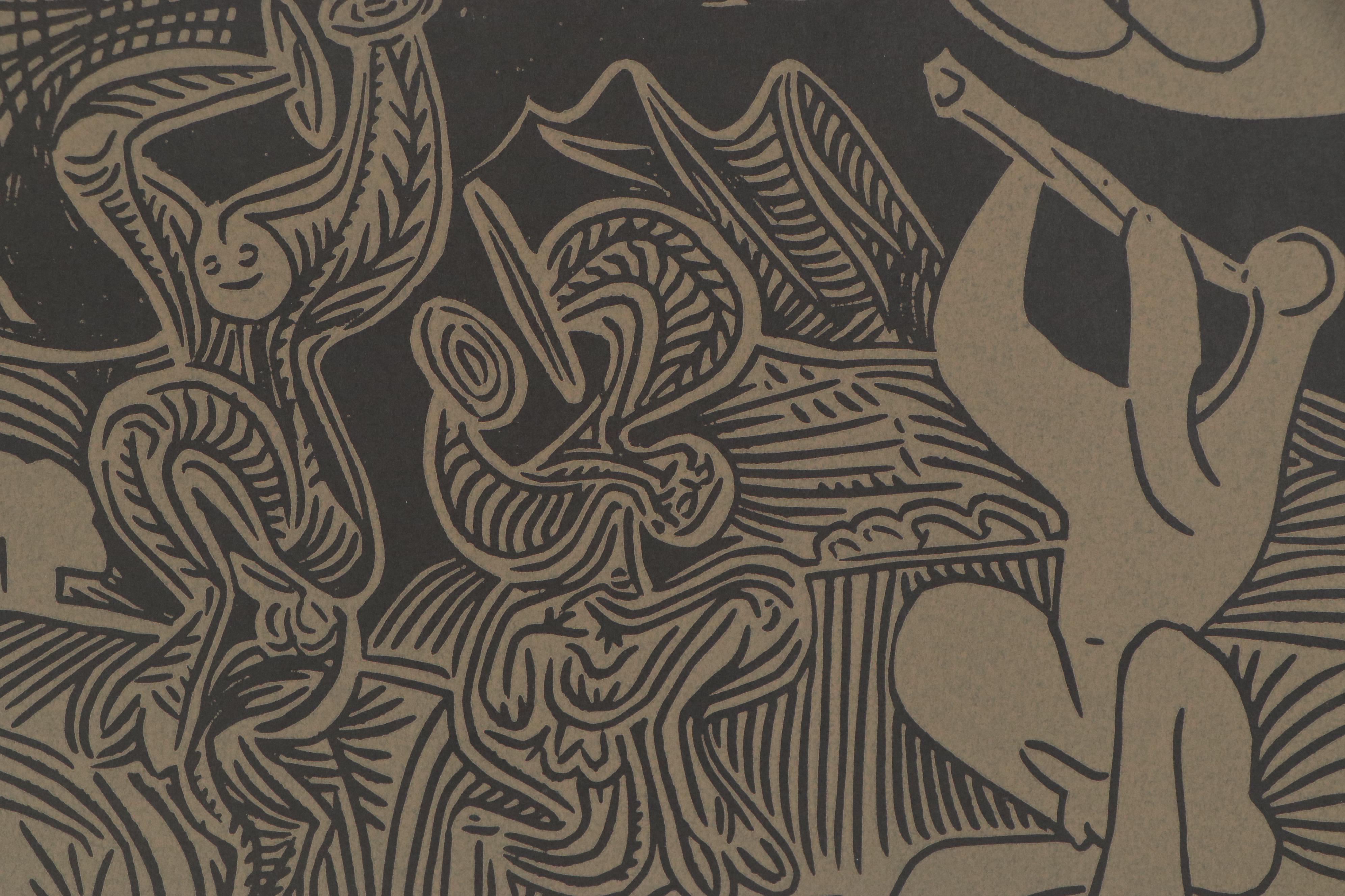 Pablo Picasso Linoleum Cut "Dancers and Musician," 1962