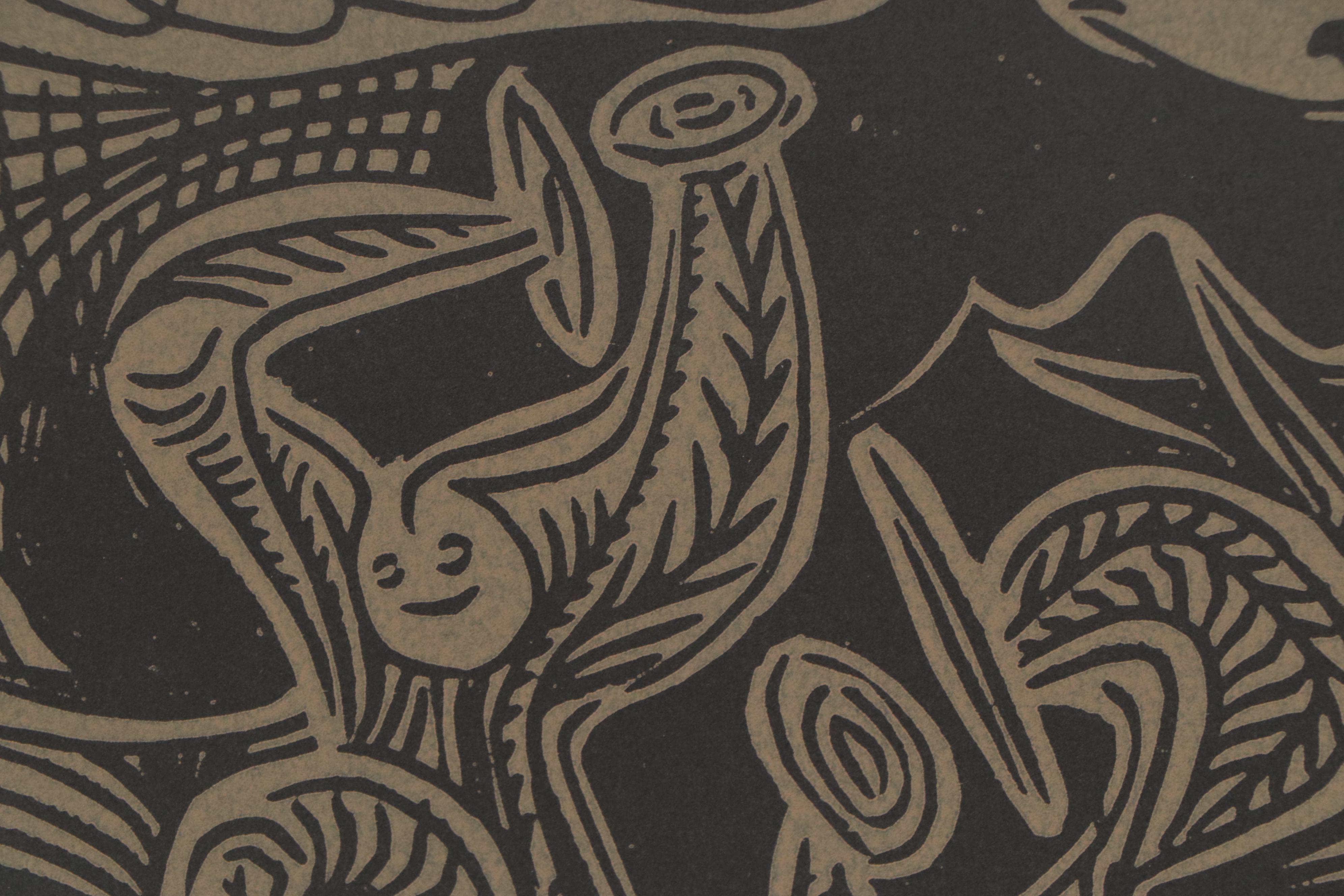 Pablo Picasso Linoleum Cut "Dancers and Musician," 1962