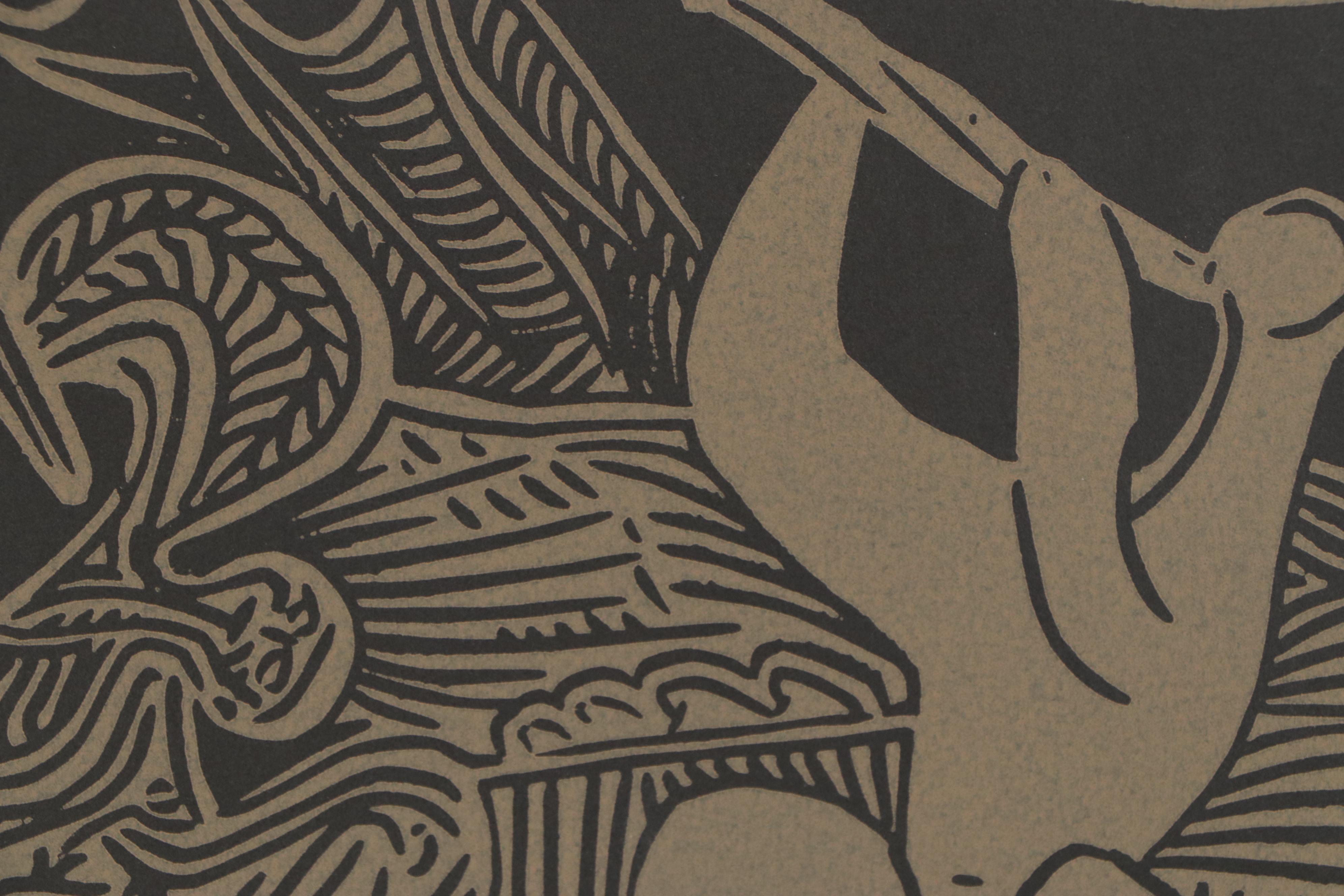 Pablo Picasso Linoleum Cut "Dancers and Musician," 1962