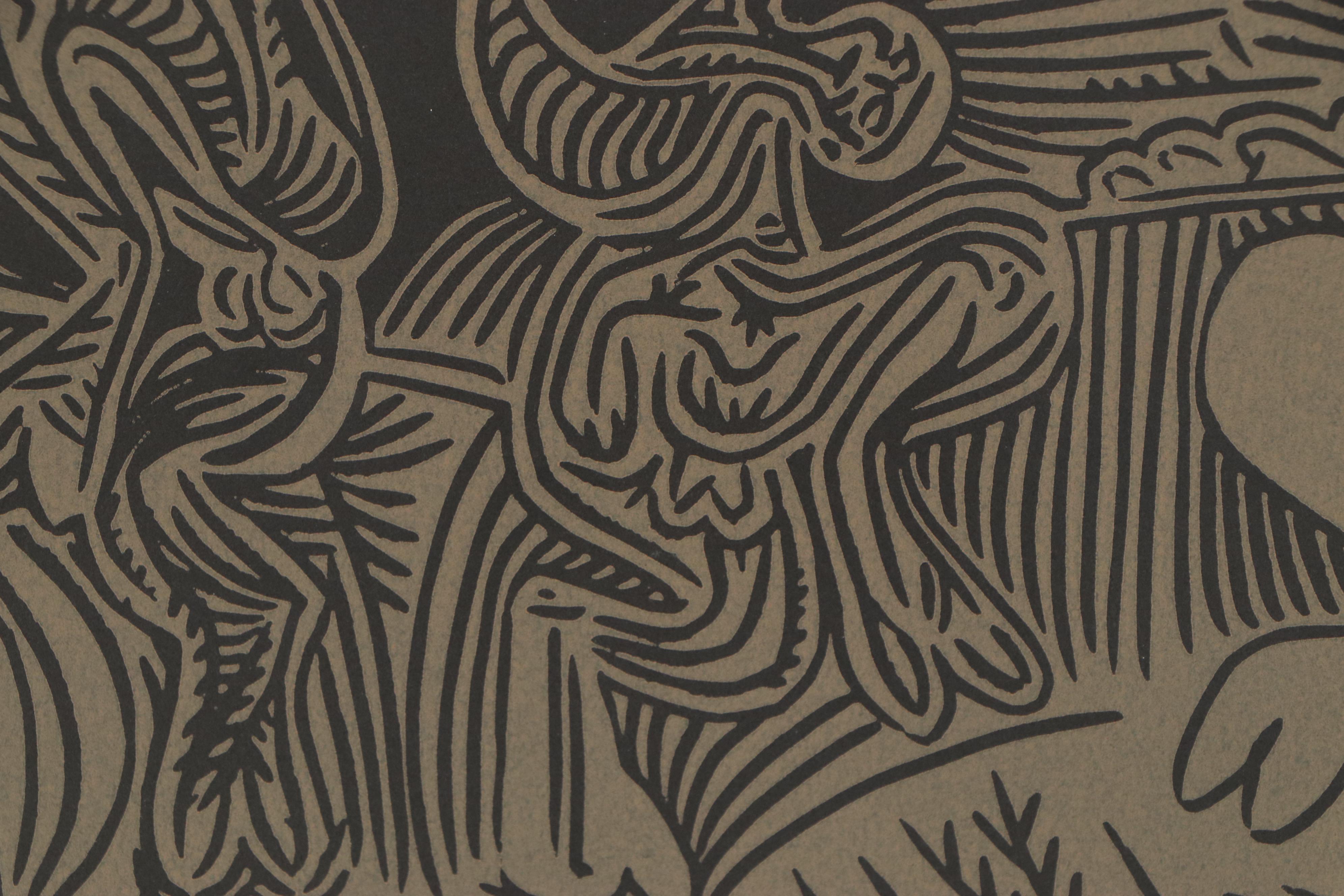 Pablo Picasso Linoleum Cut "Dancers and Musician," 1962