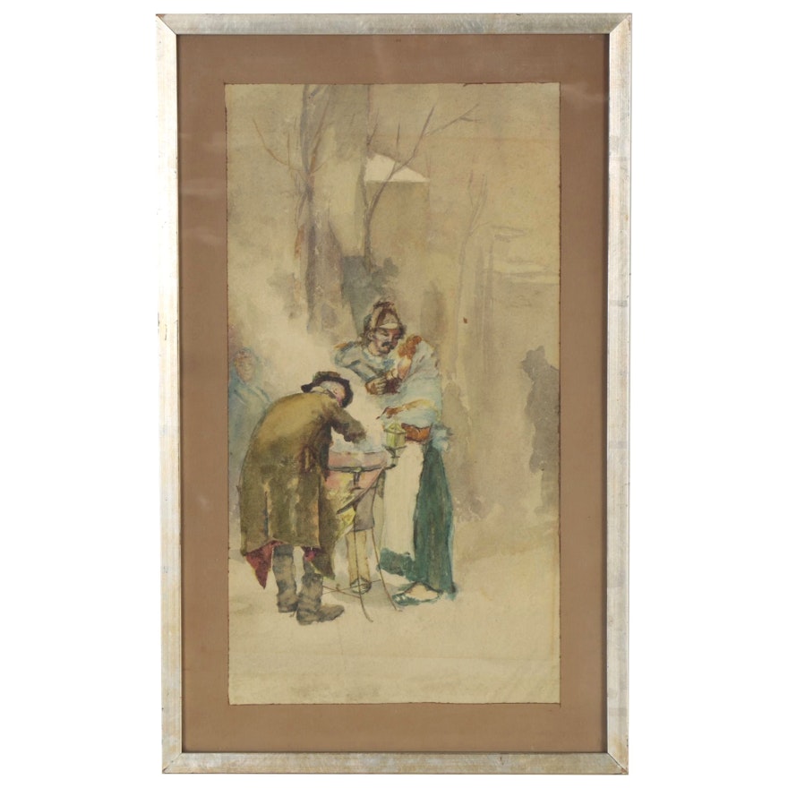 Watercolor Painting of Figures, Late 19th Century