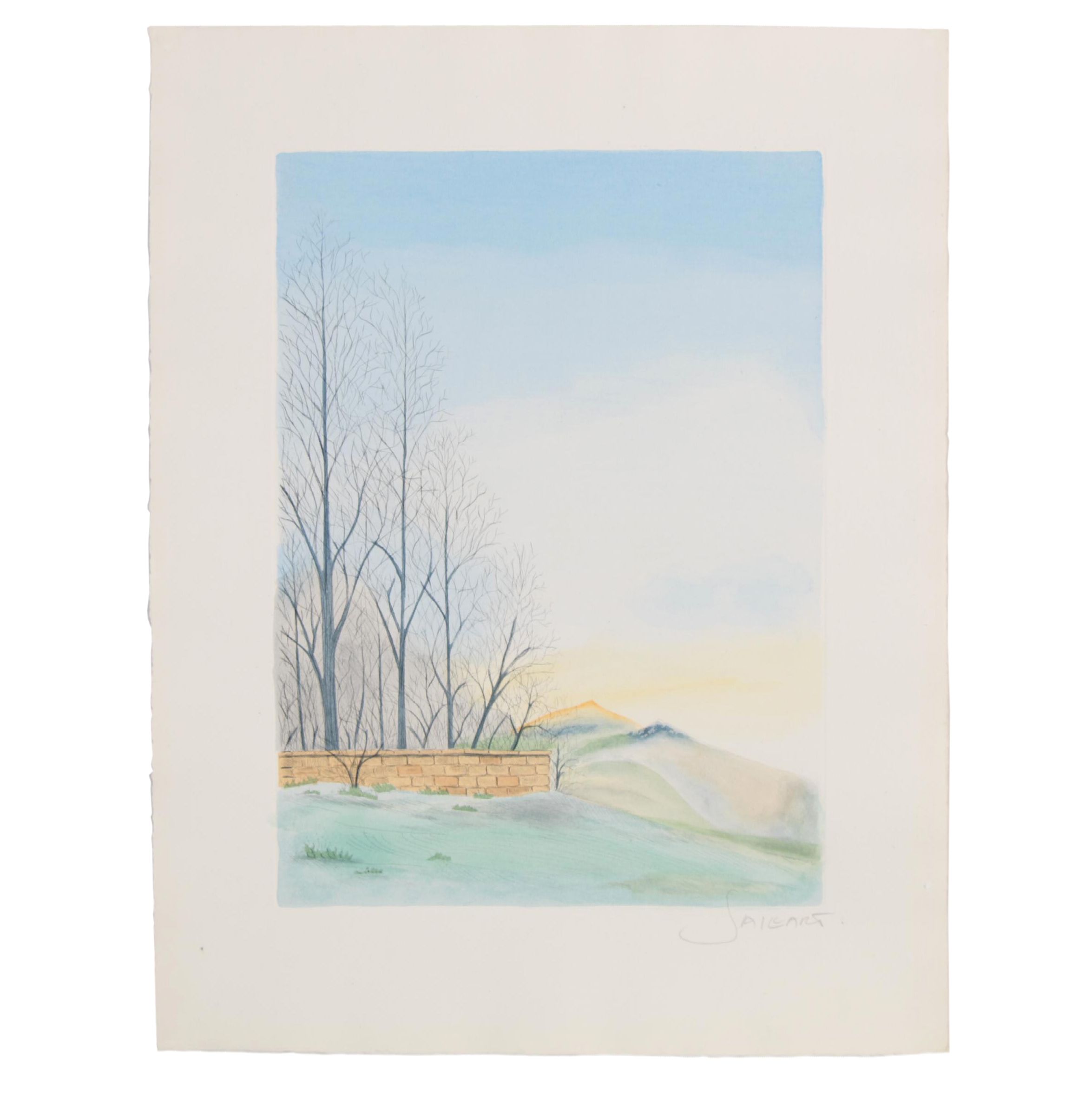 Borris Saillart Hand-Colored Etching "Au Bout de la Clôture," 1975