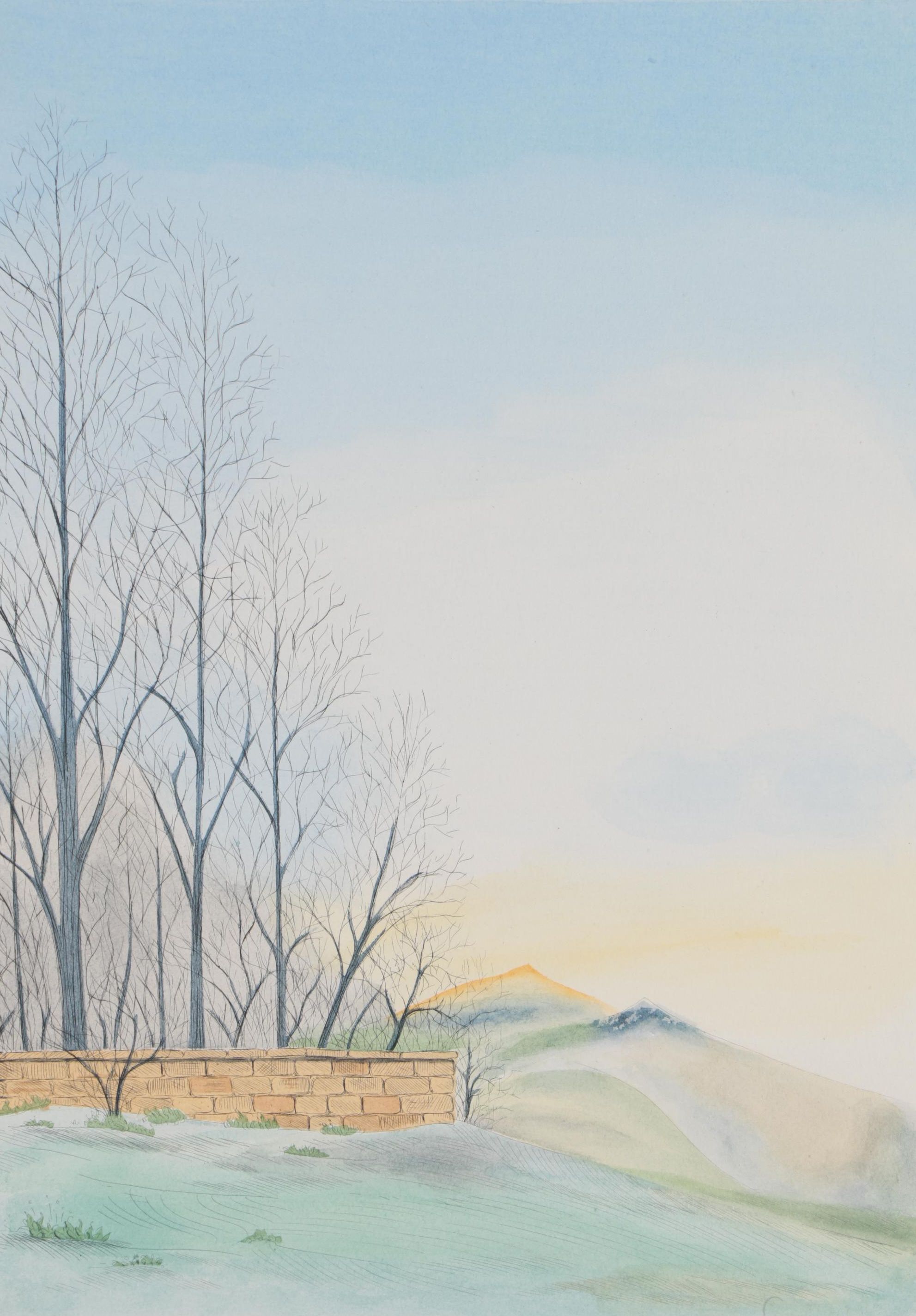 Borris Saillart Hand-Colored Etching "Au Bout de la Clôture," 1975