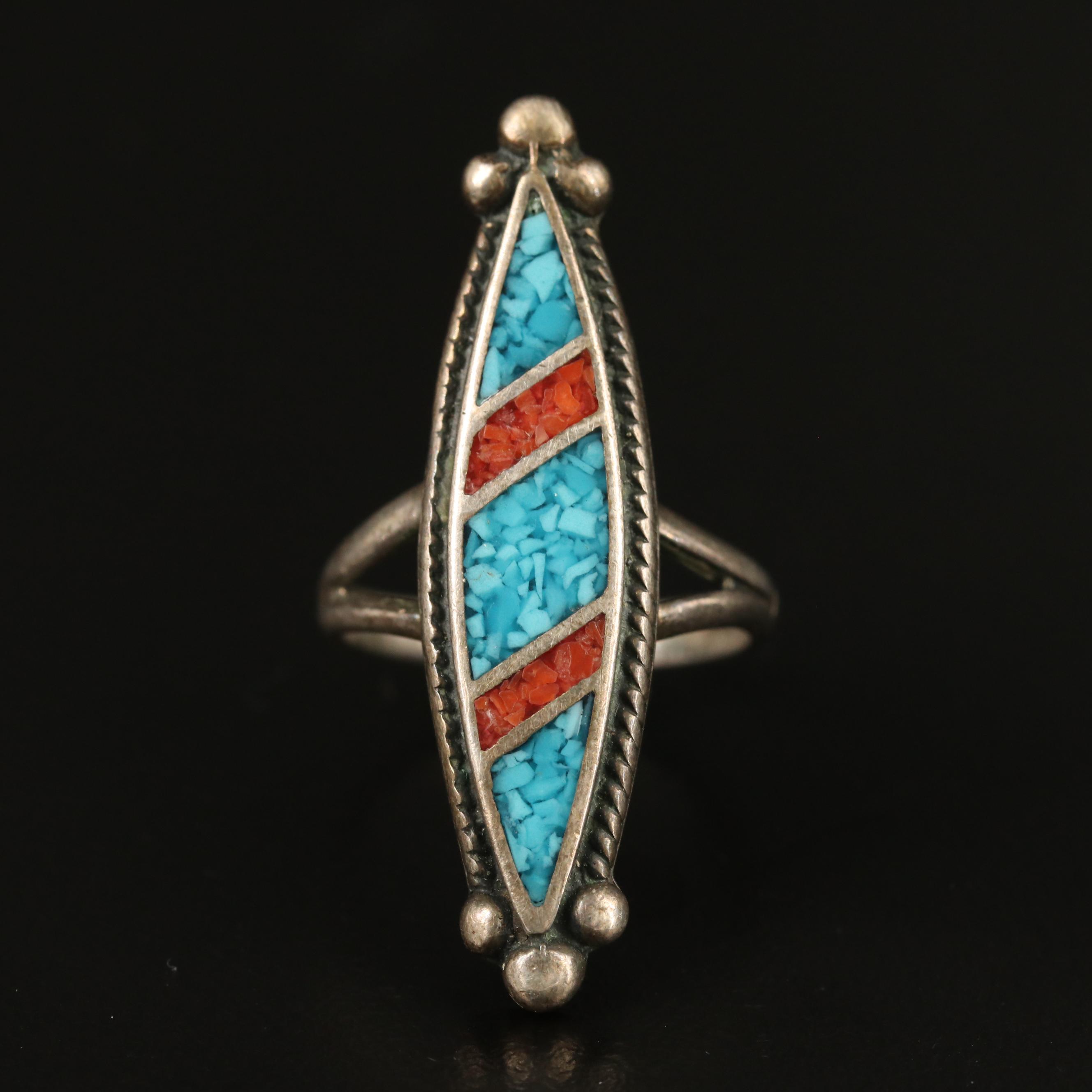 Sterling Gemstone Inlay Navette Ring