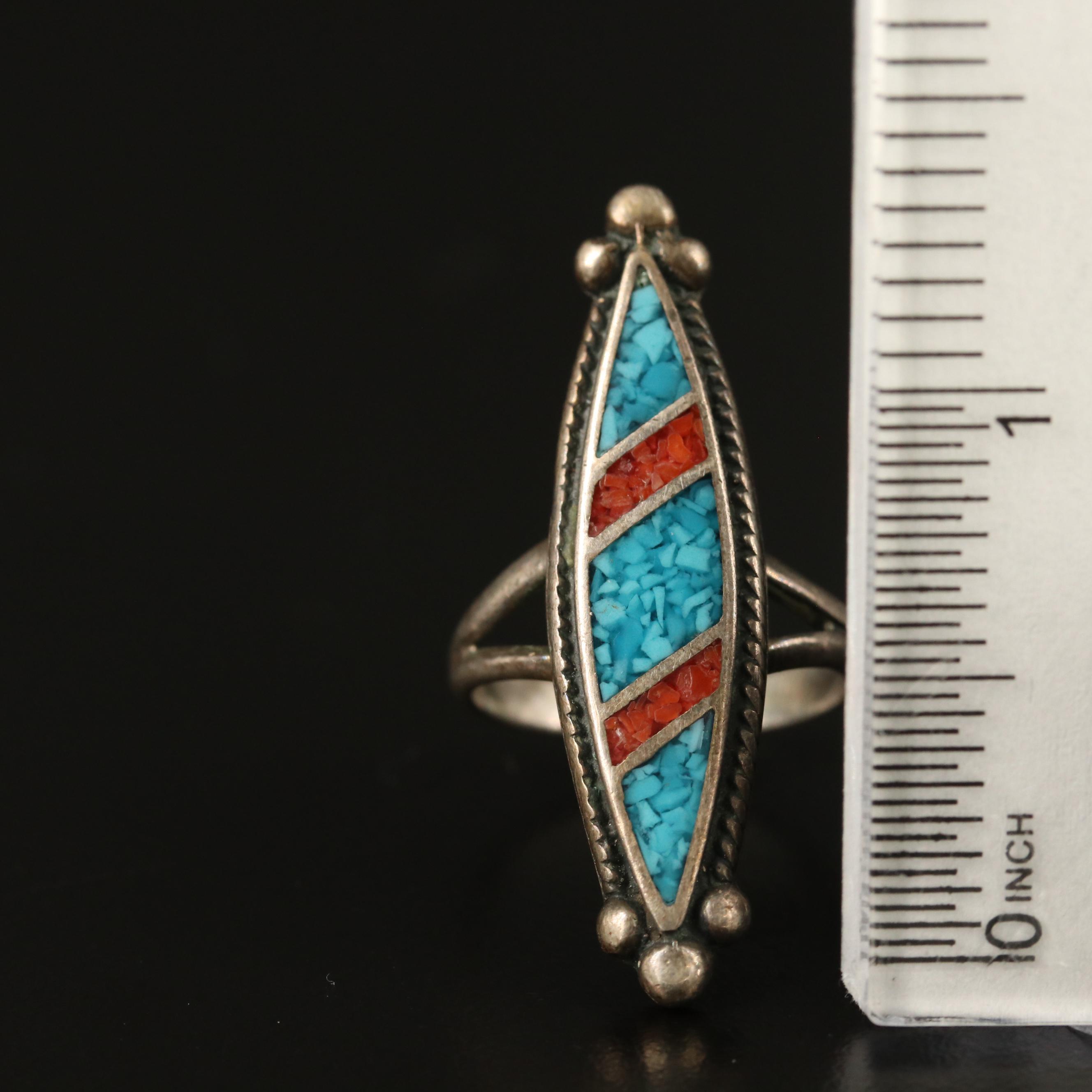 Sterling Gemstone Inlay Navette Ring