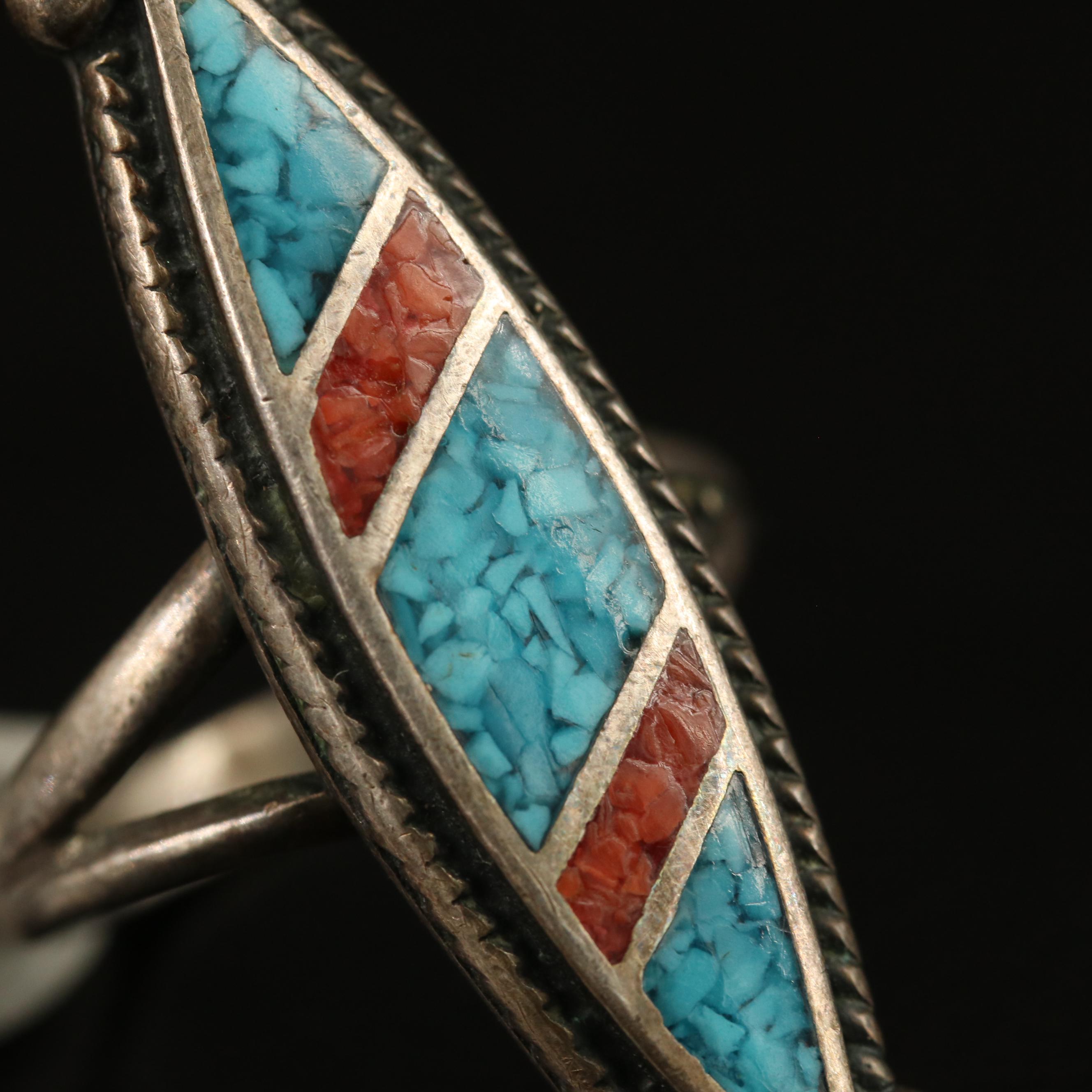 Sterling Gemstone Inlay Navette Ring