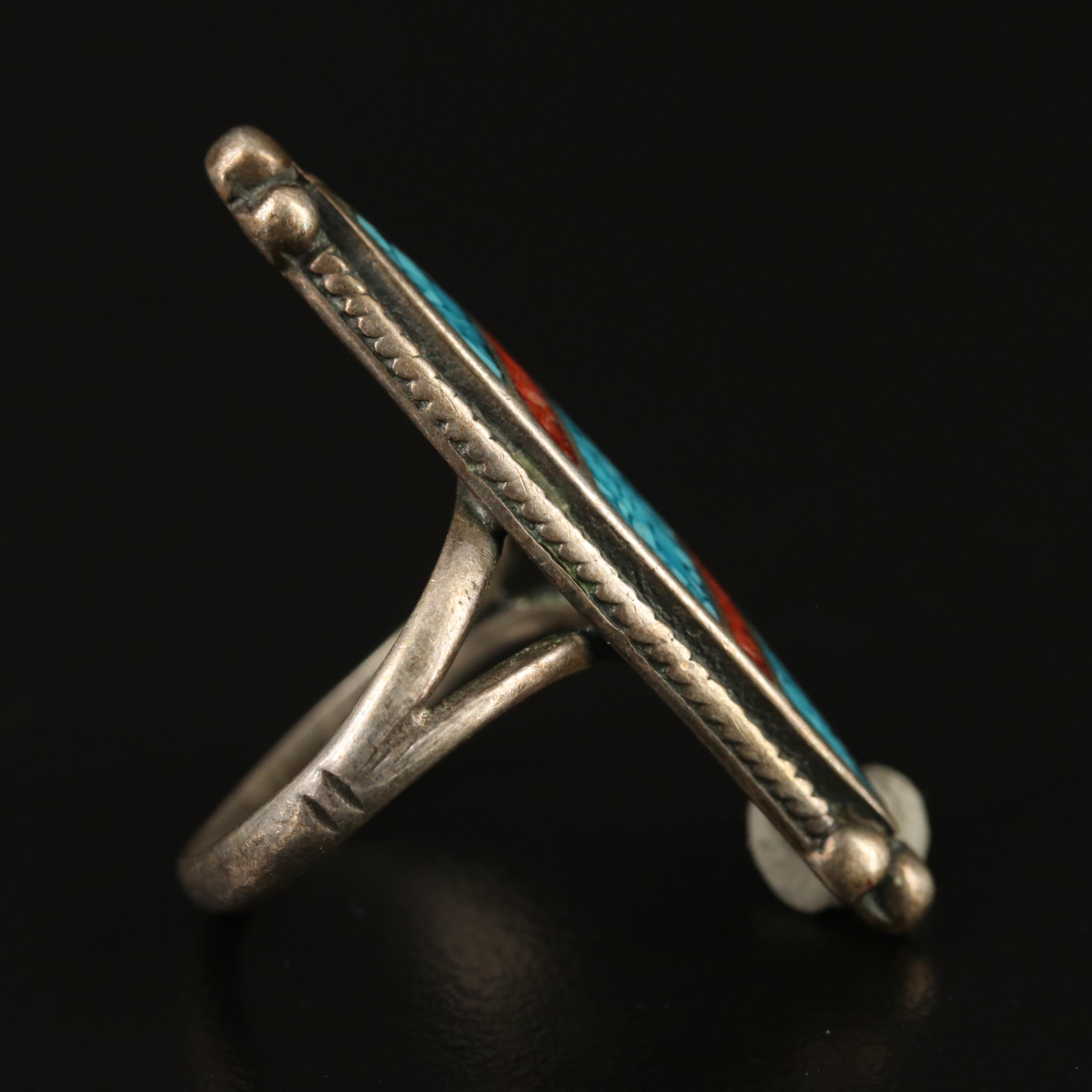 Sterling Gemstone Inlay Navette Ring