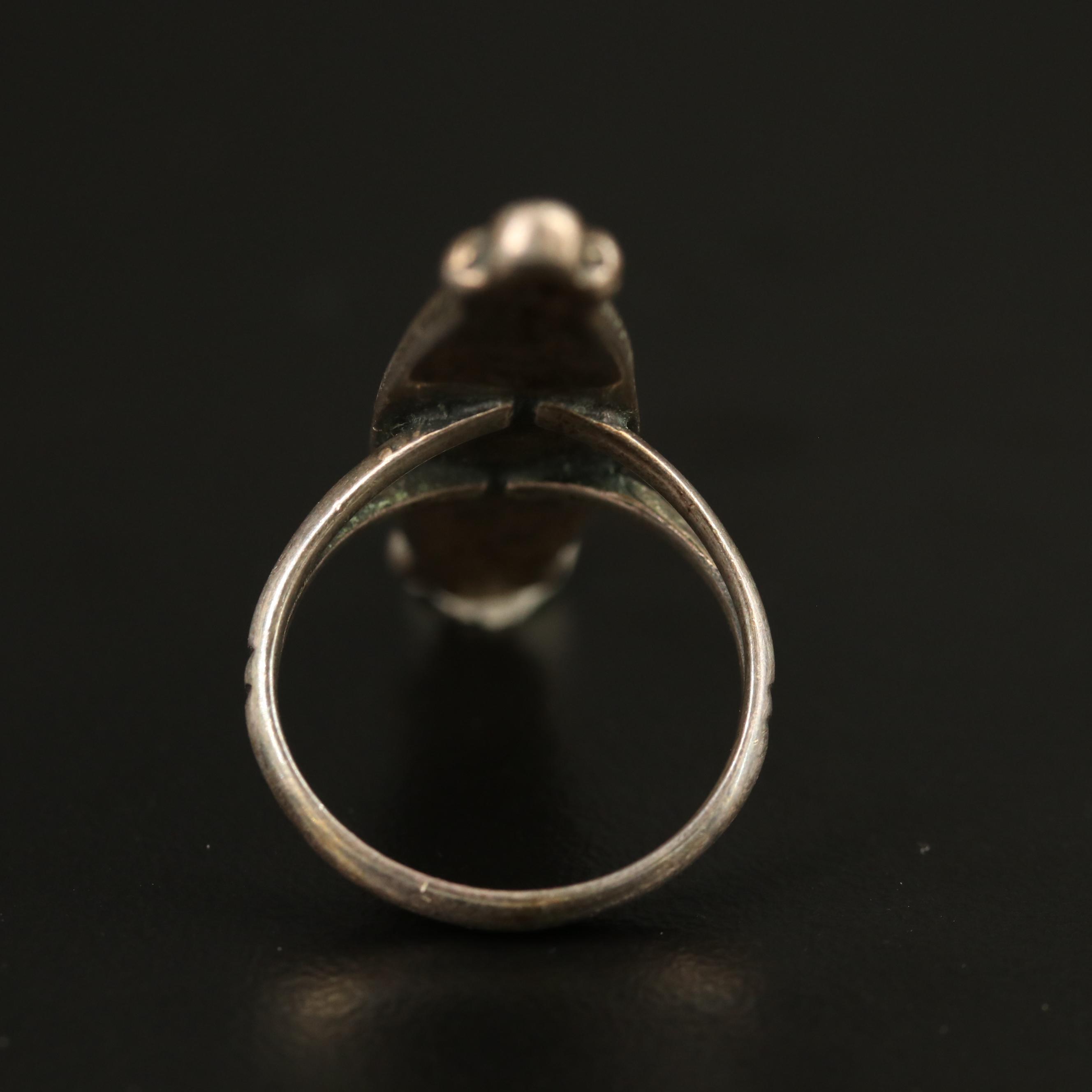 Sterling Gemstone Inlay Navette Ring