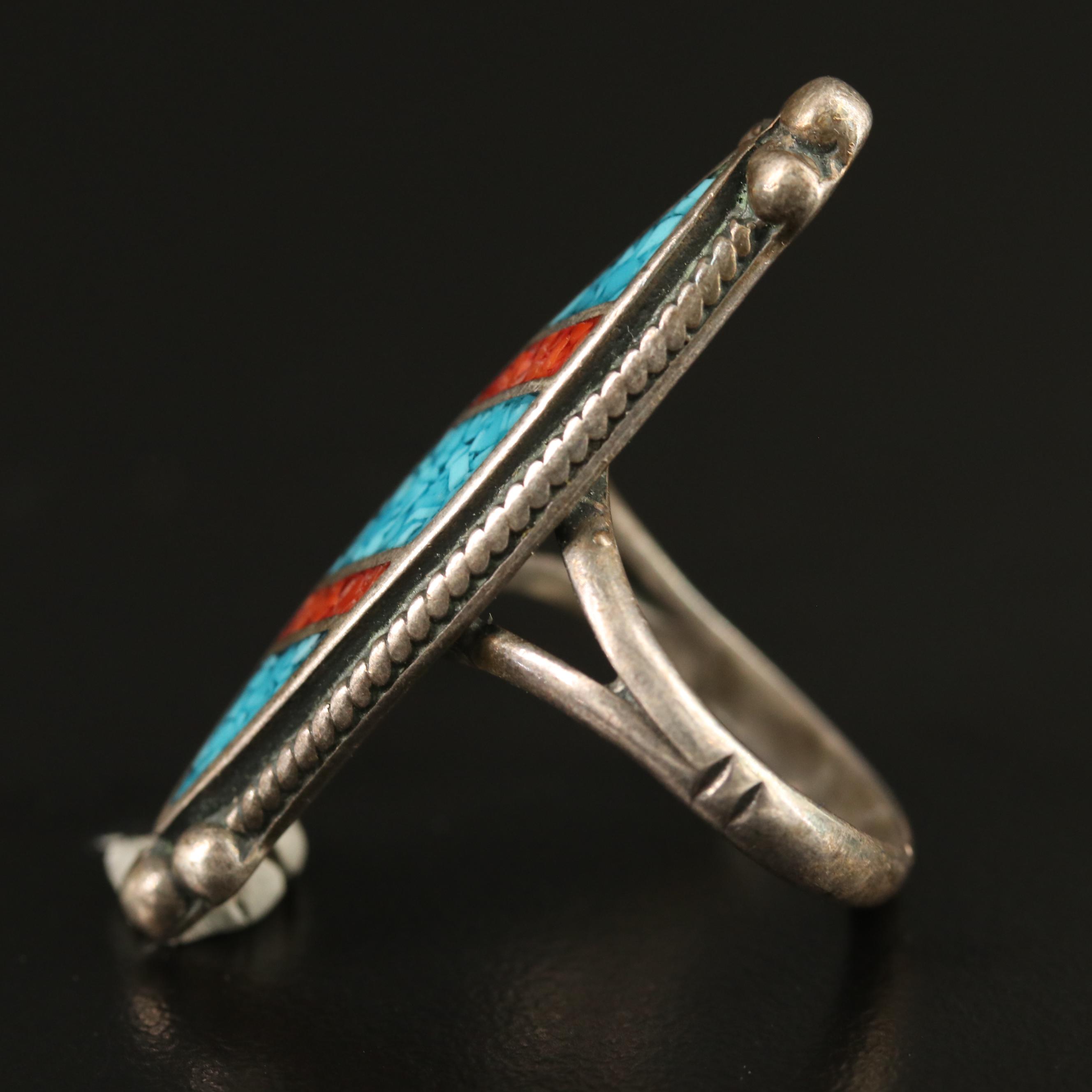 Sterling Gemstone Inlay Navette Ring