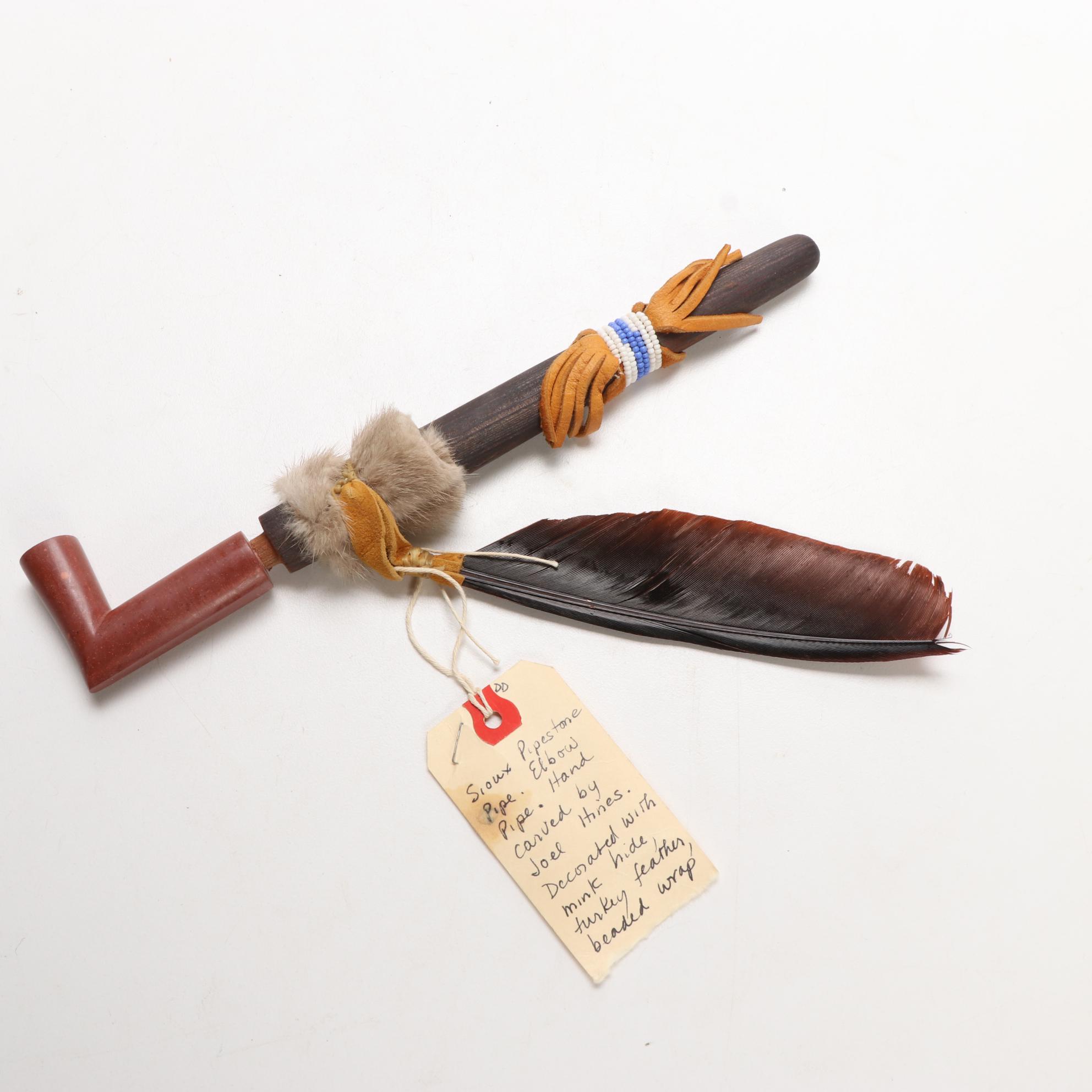 Ojibwe Crafts Totem and Sioux Carved Pipestone Pipe