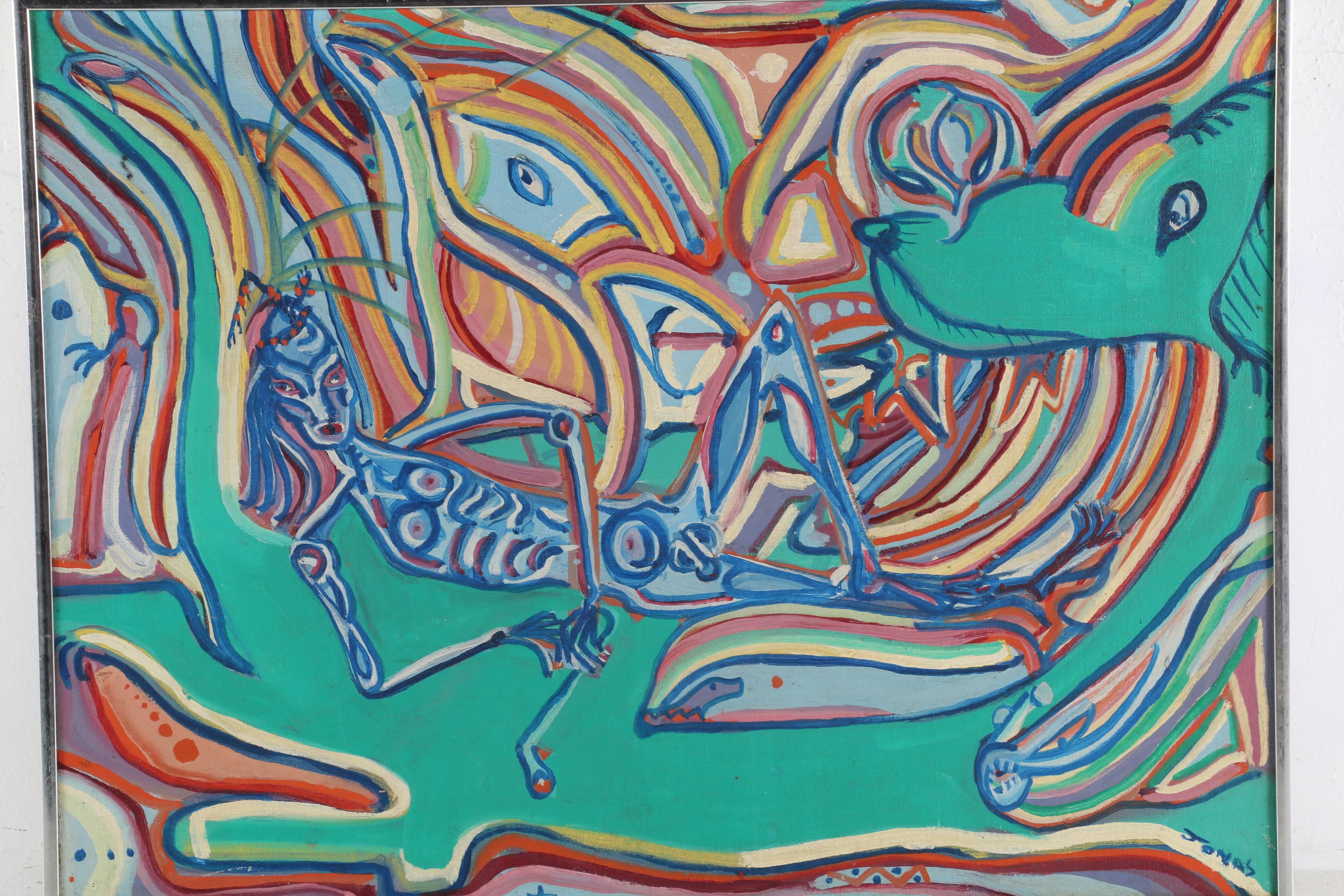 Outsider Art Oil Painting of Reclining Male Nude, Late 20th Century