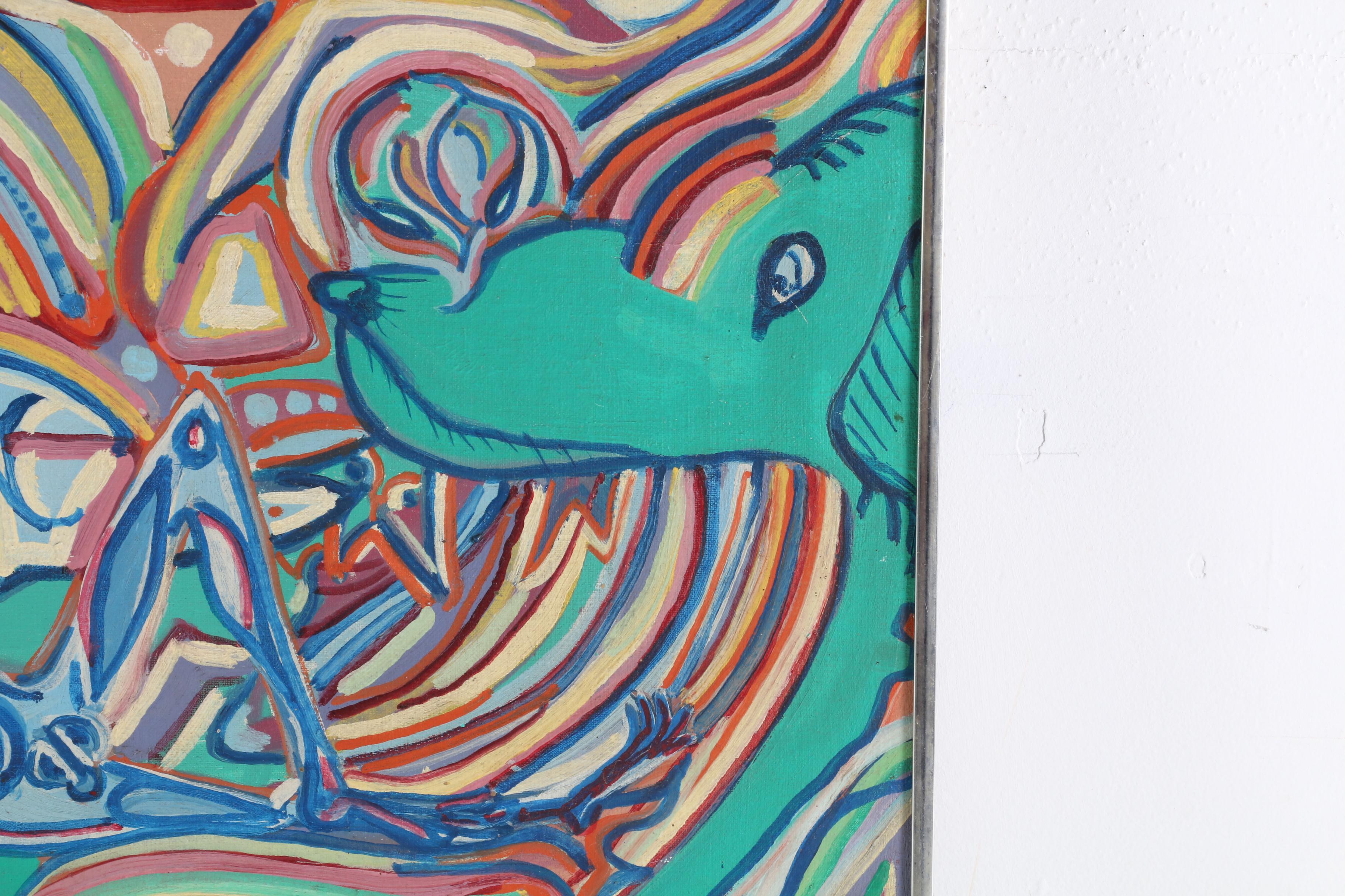 Outsider Art Oil Painting of Reclining Male Nude, Late 20th Century