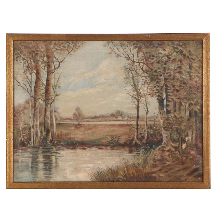 Oil Painting of River Scene, Mid-Late 20th Century