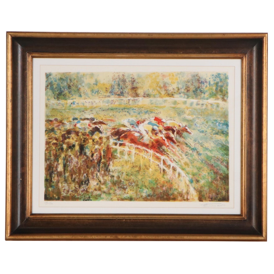 Georges Trincot Equine Lithograph "Around the Turn," Late 20th Century