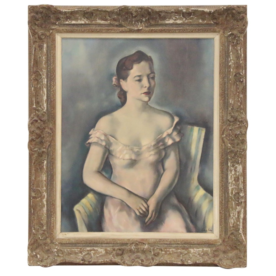 Charles Cagle Oil Painting "Lady in Pink," Early-Mid 20th Century