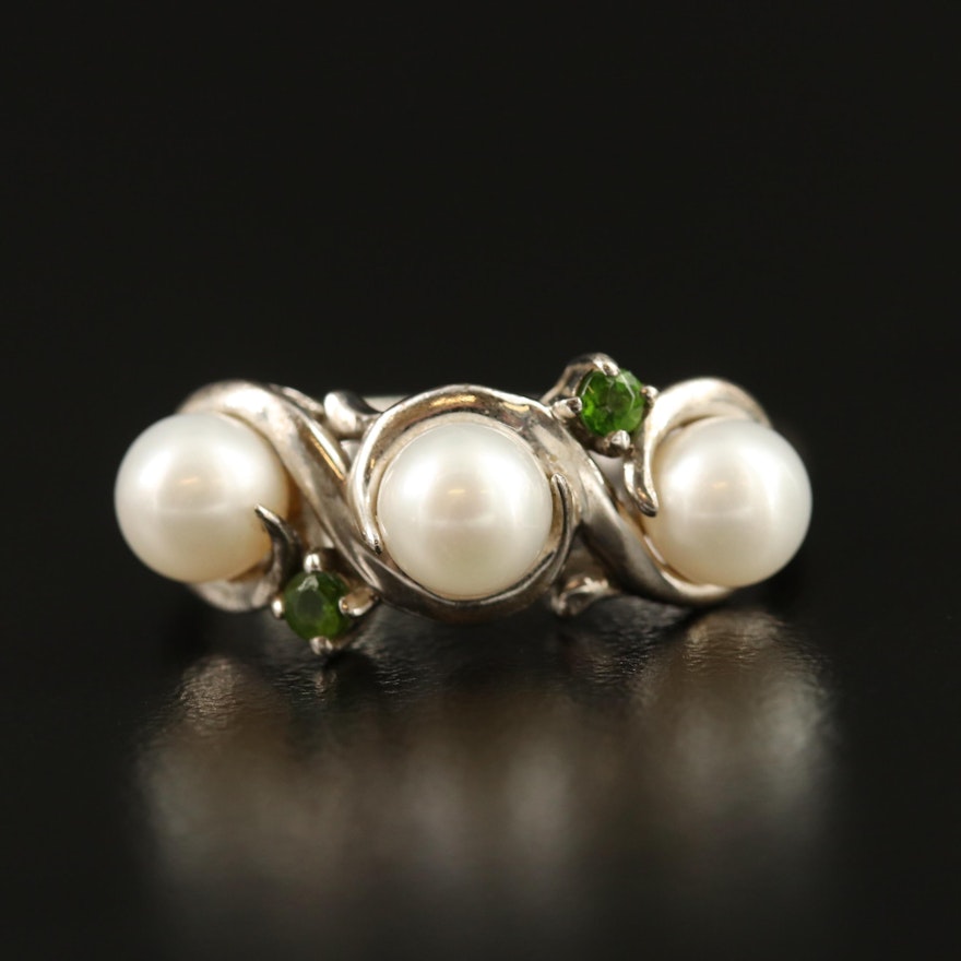 Sterling Pearl and Peridot Ring