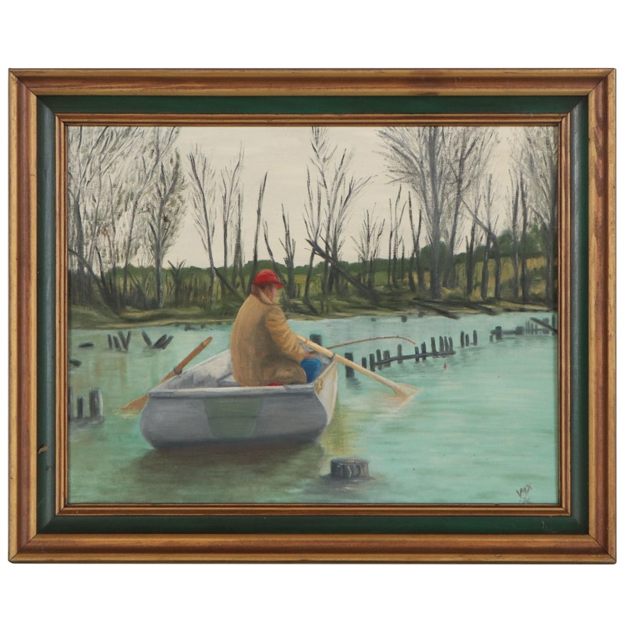 Oil Painting of Man in Fishing Boat, 1976