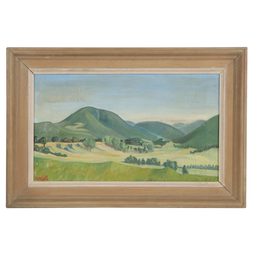 Kendall Oil Painting of Rolling Hills, Late 20th Century