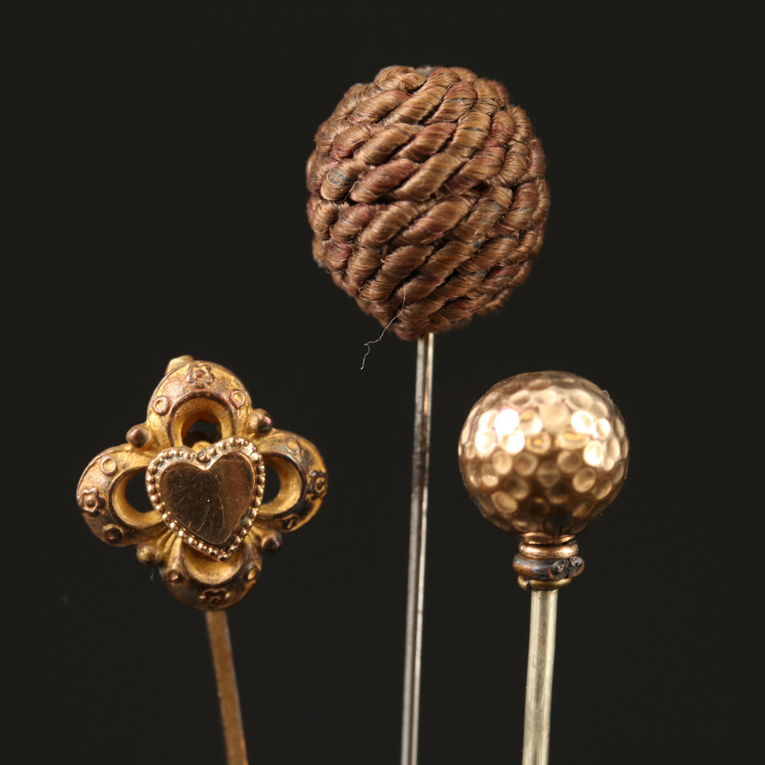 Antique and Vintage Stick Pins Including Victorian Mourning Hair Jewelry