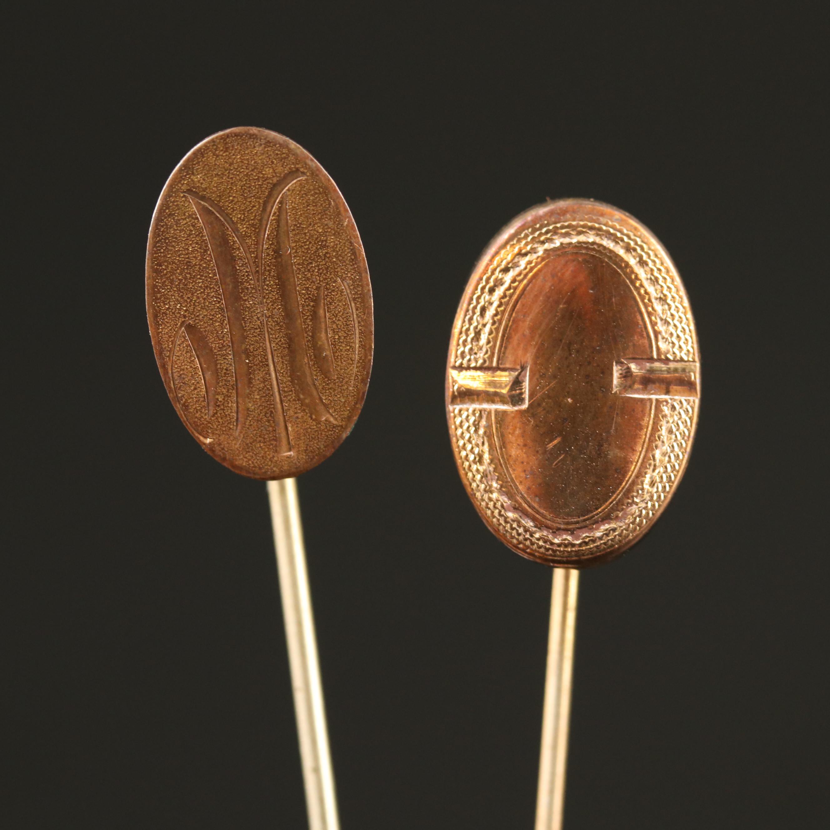 Antique and Vintage Stick Pins Including Victorian Mourning Hair Jewelry