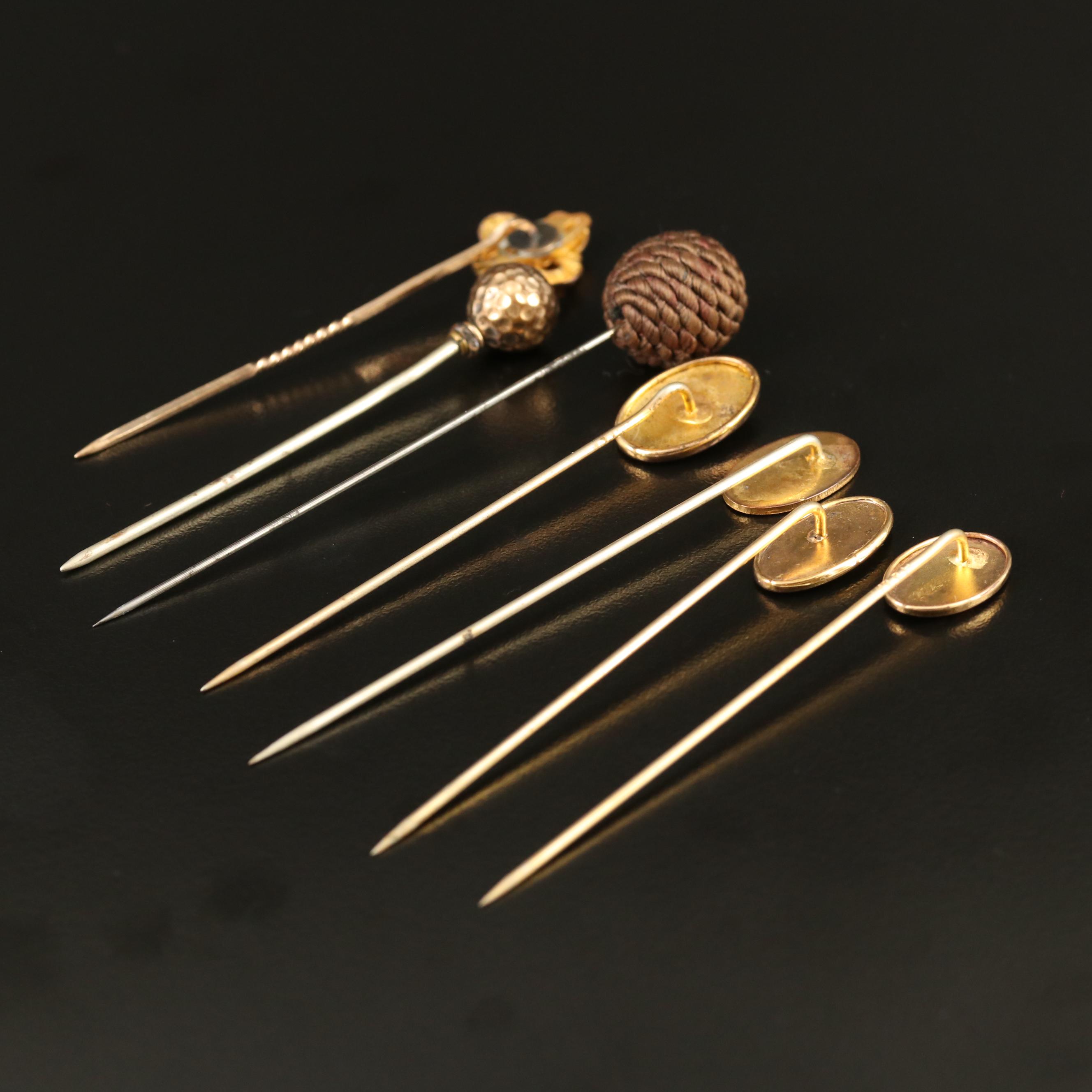 Antique and Vintage Stick Pins Including Victorian Mourning Hair Jewelry