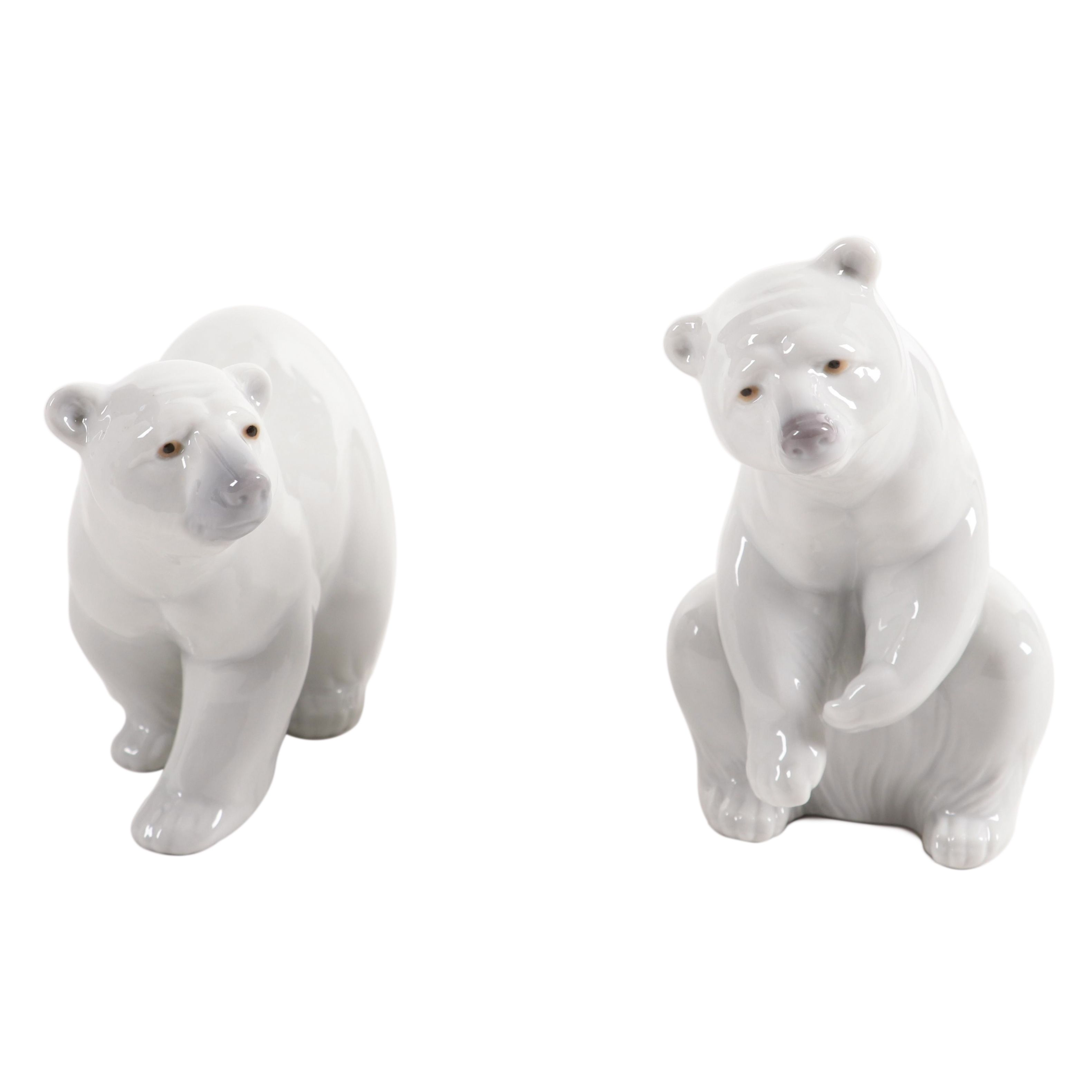 Lladró "Attentive Polar Bear" and "Resting Polar Bear" Porcelain Figurines