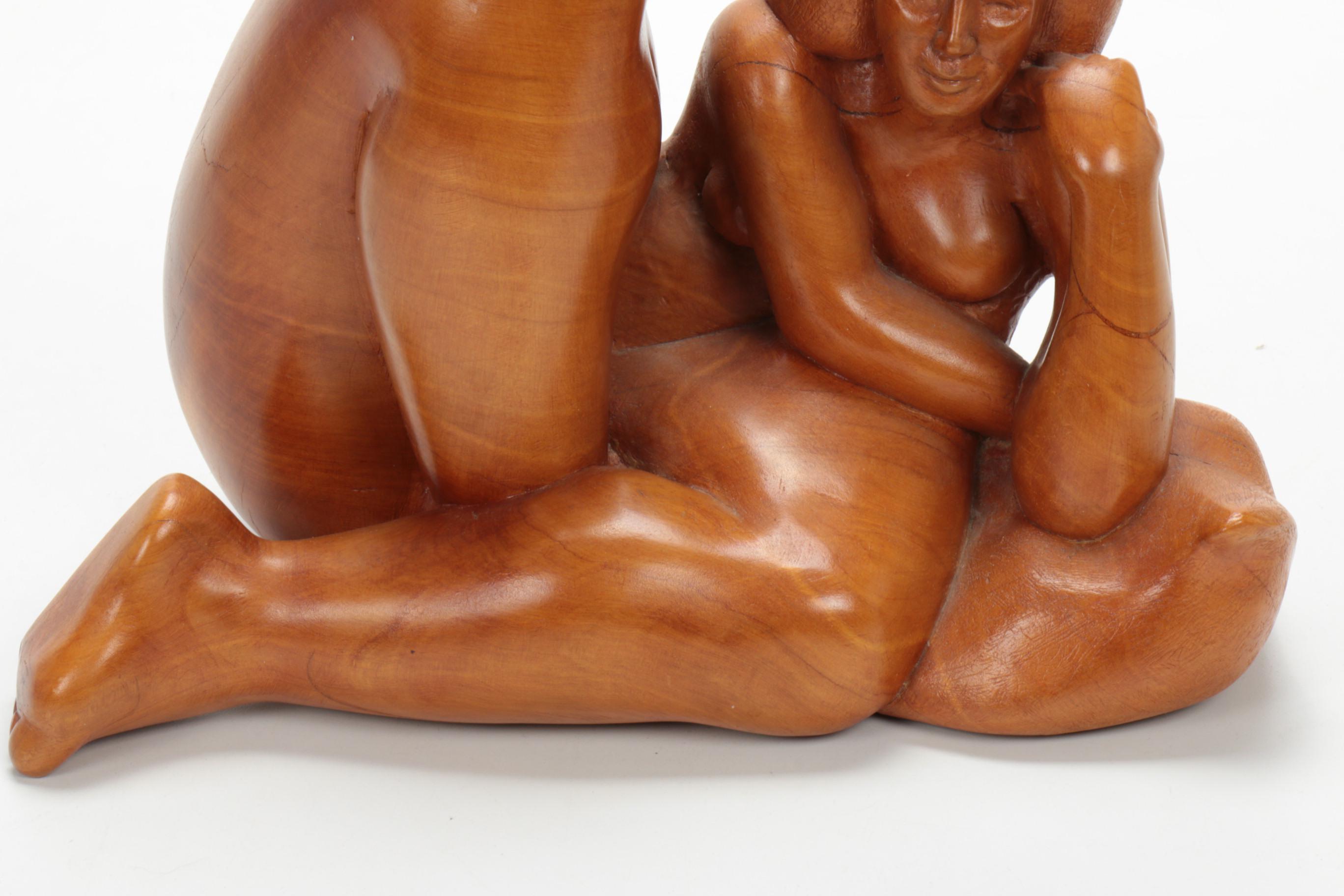 Mike Medow Wood Carving of Rubenesque Female Nude Figure, 1996