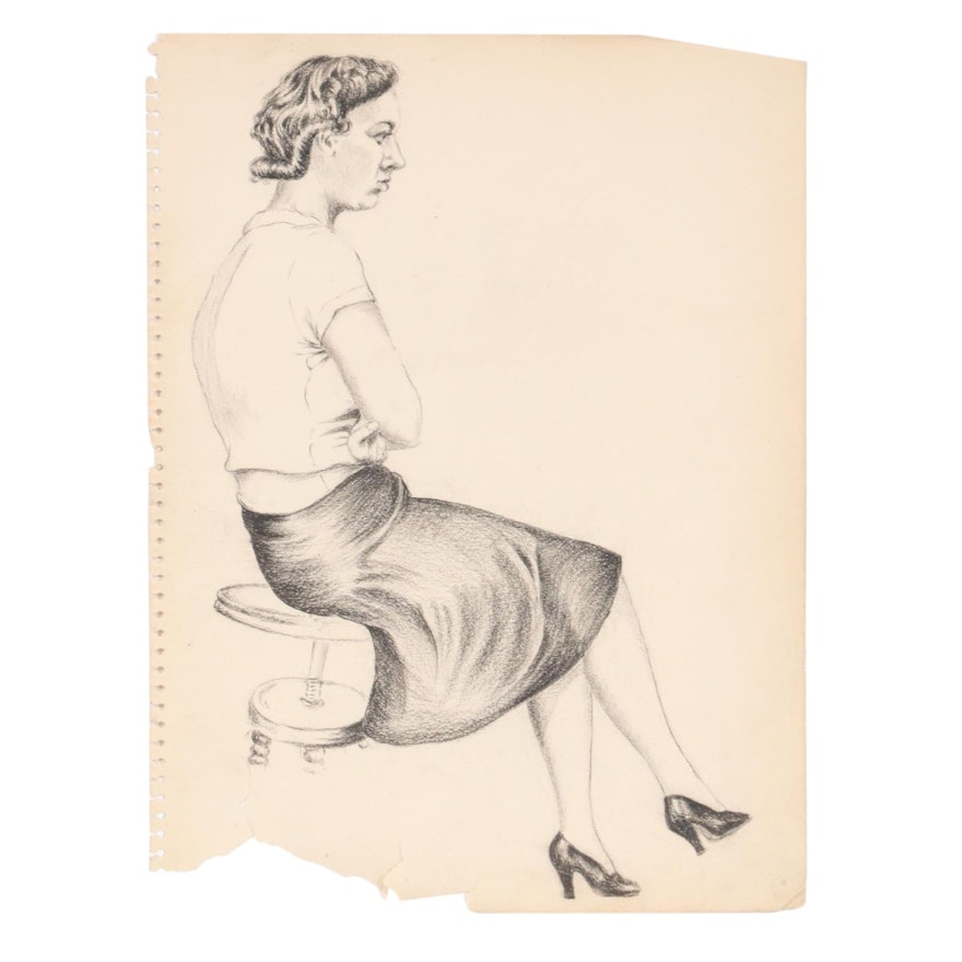 Clyde Singer Graphite Sketch of Sitting Woman