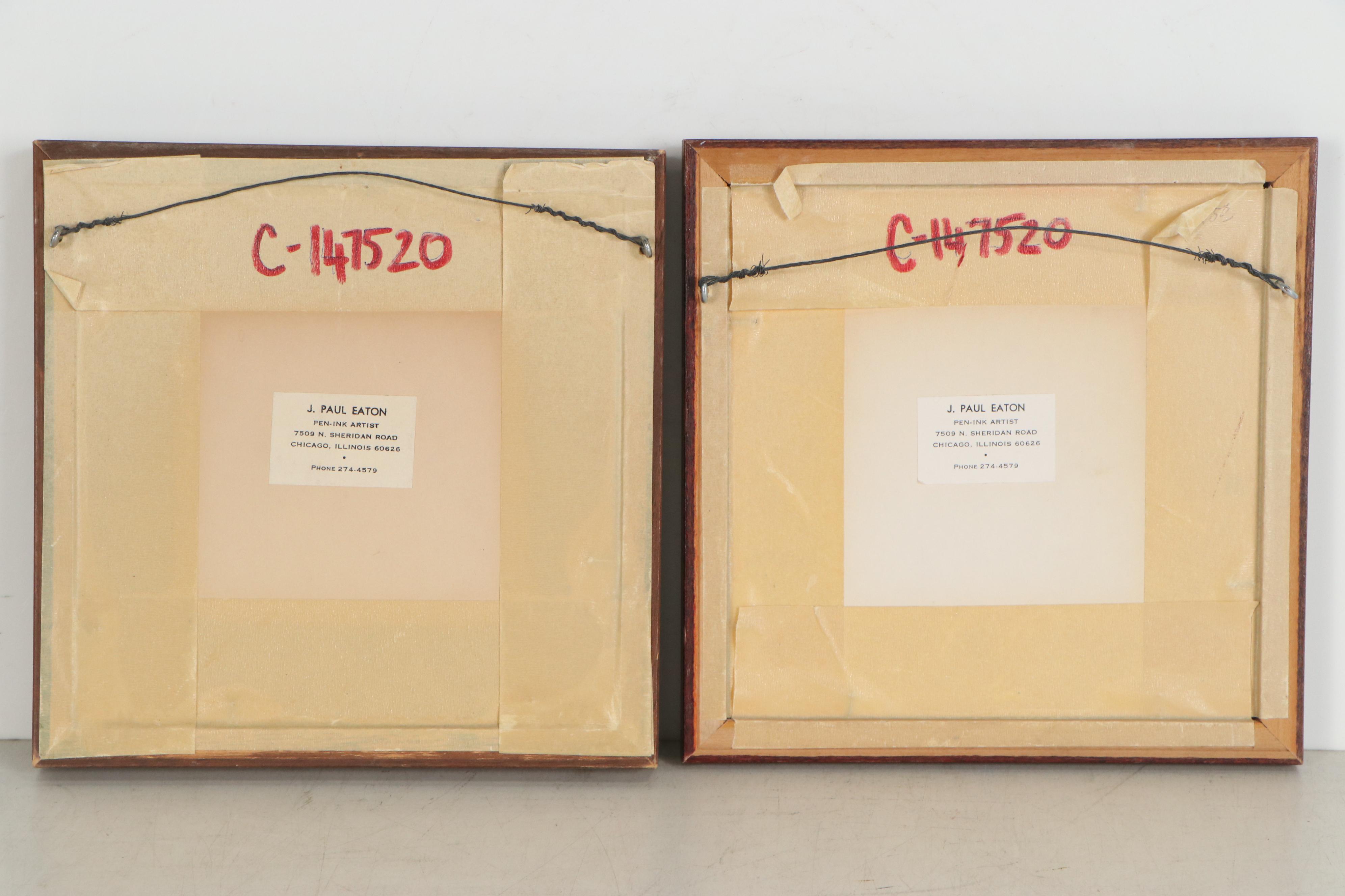 J. Paul Eaton Pen and Ink Drawings of Gazebos, Late 20th Century